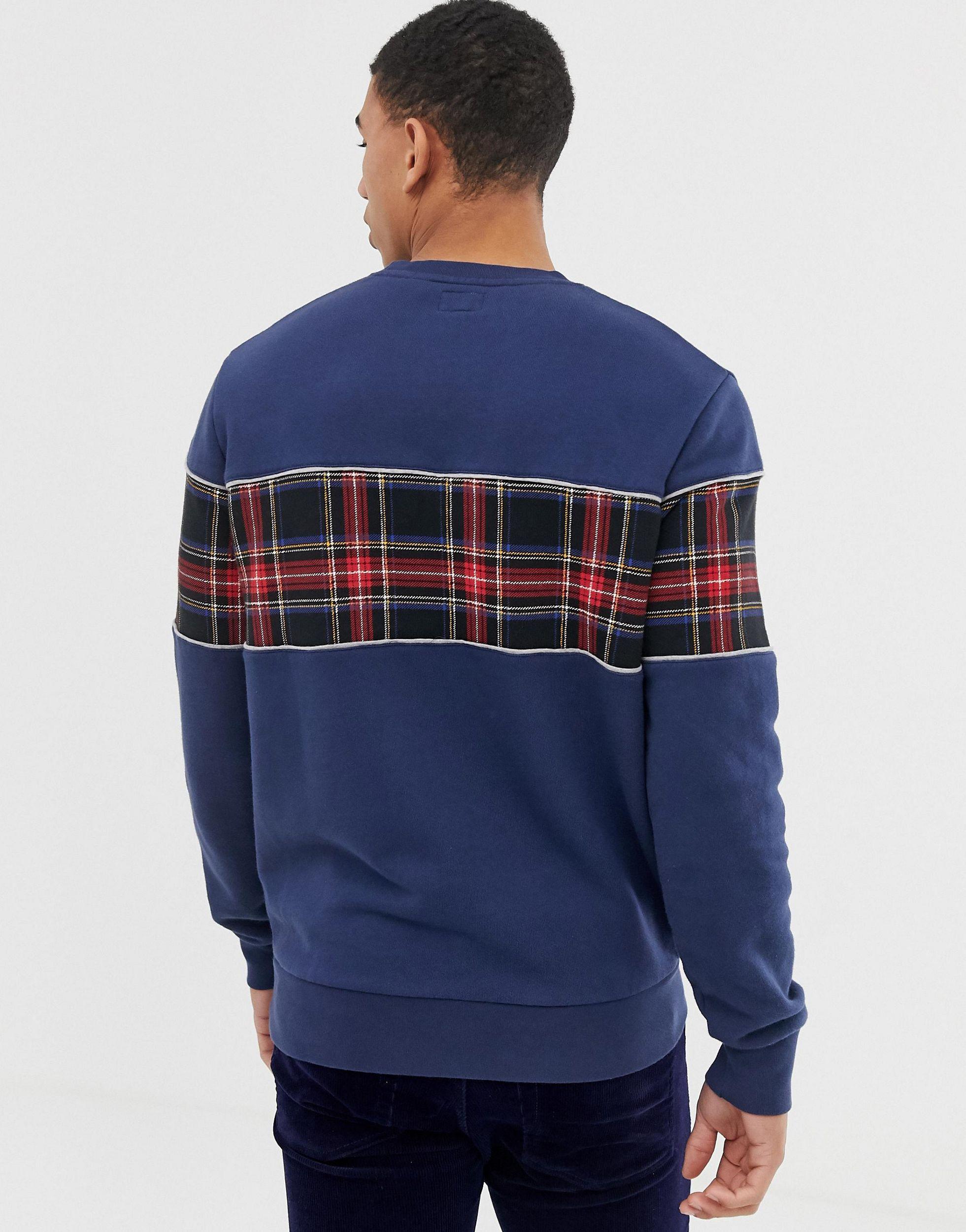 Levi's Reflective Logo Check Panel Sweatshirt In Navy | islamiyyat.com