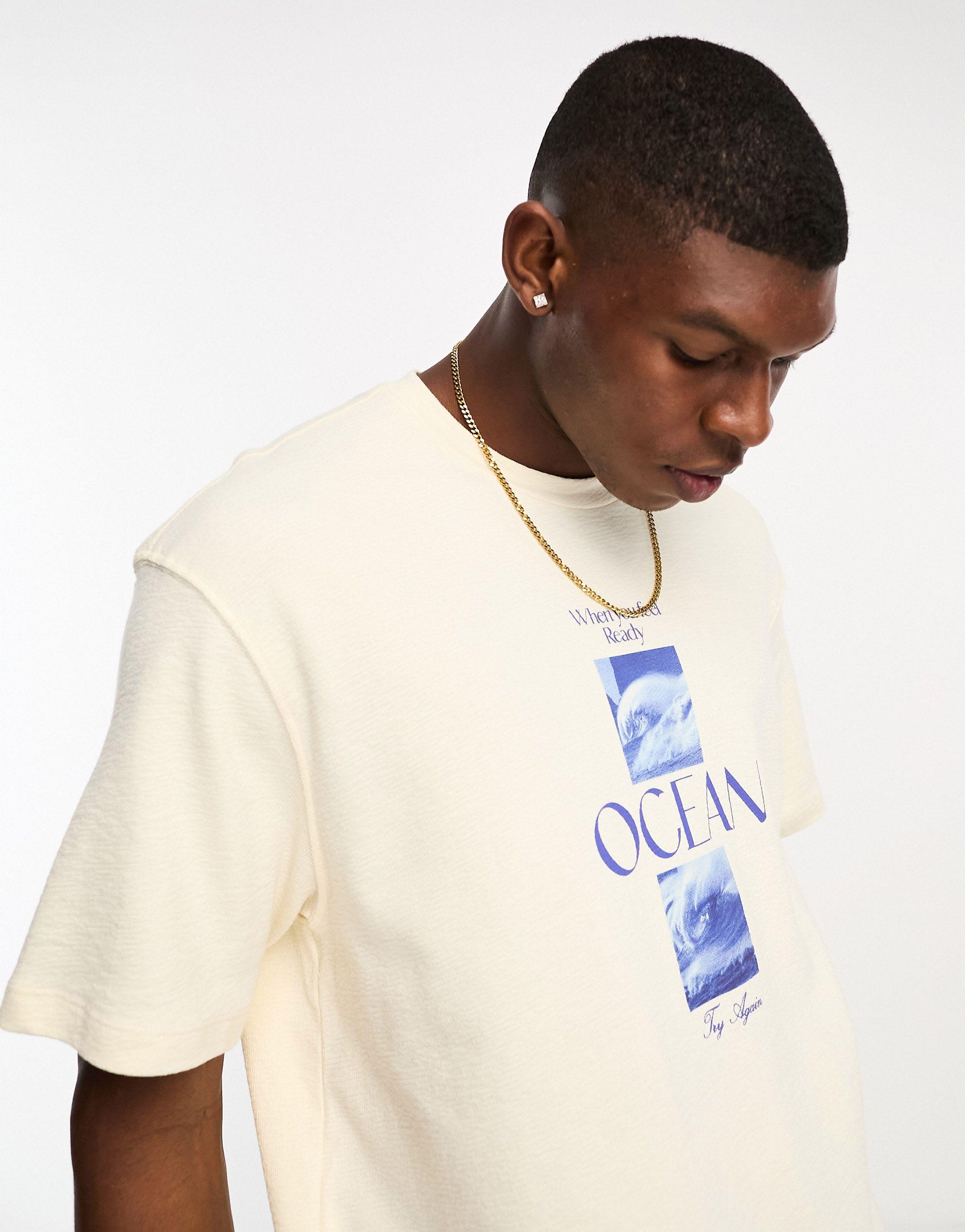 Bershka Ocean Front Print T-shirt in Natural for Men | Lyst UK