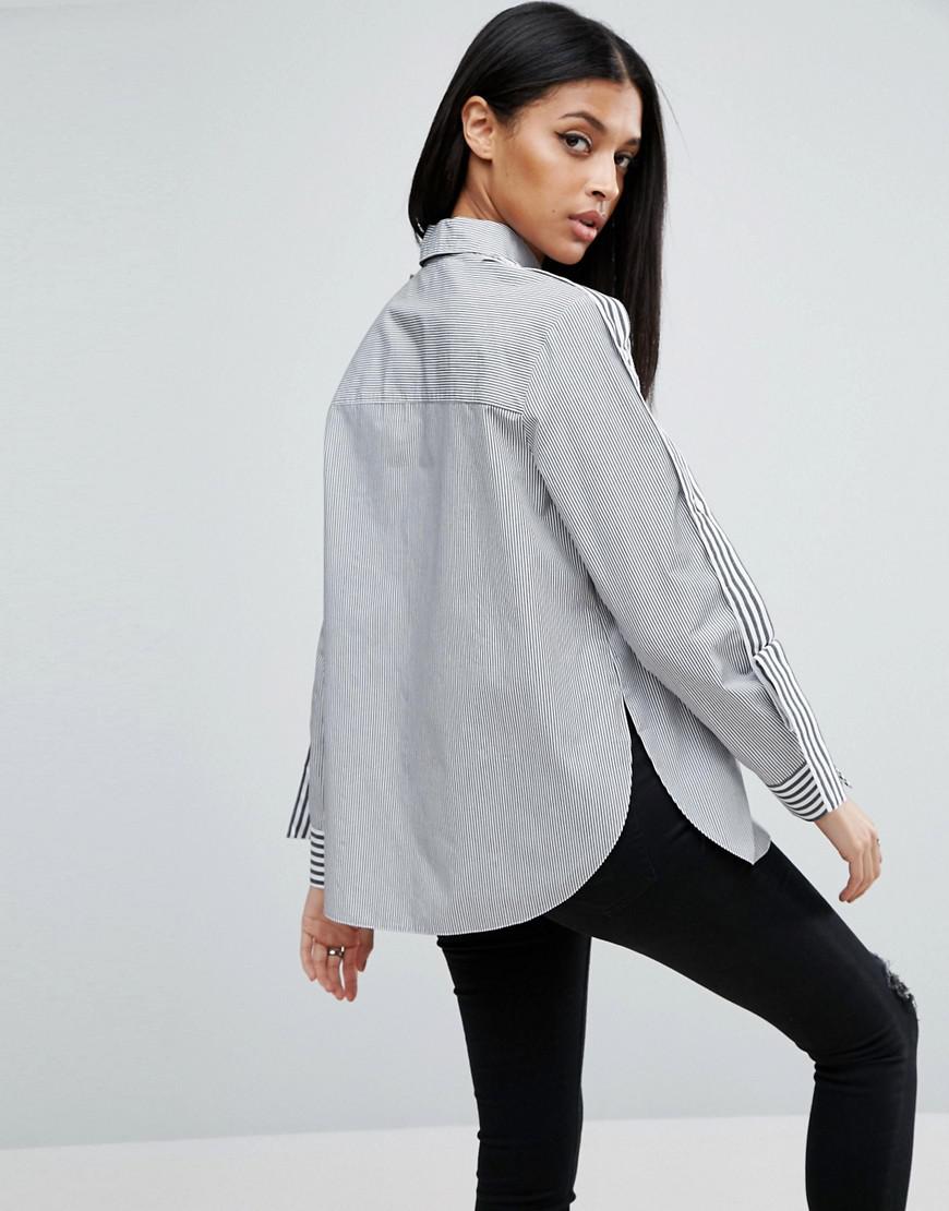 ASOS Cotton Mix Stripe Shirt With Epaulette Detail in ...