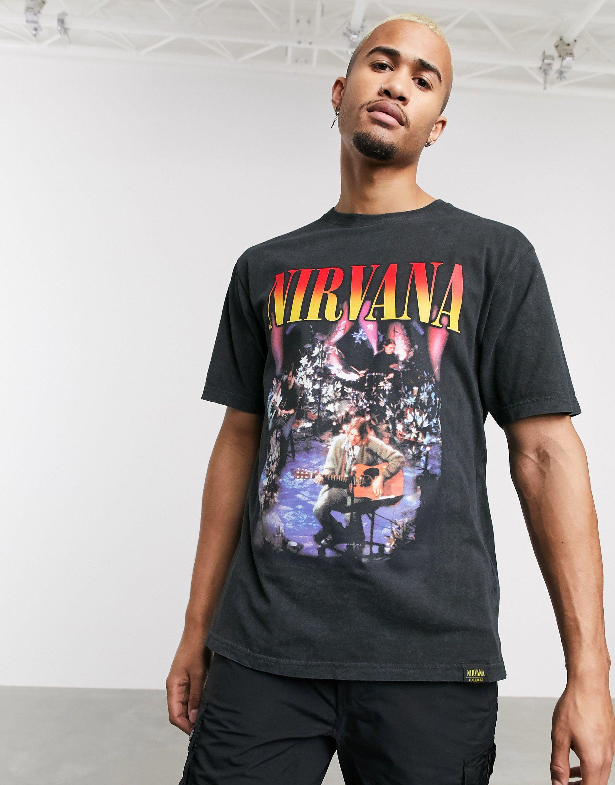 Nirvana T-shirt à imprimé à l'avant et à l'arrière Pull&Bear