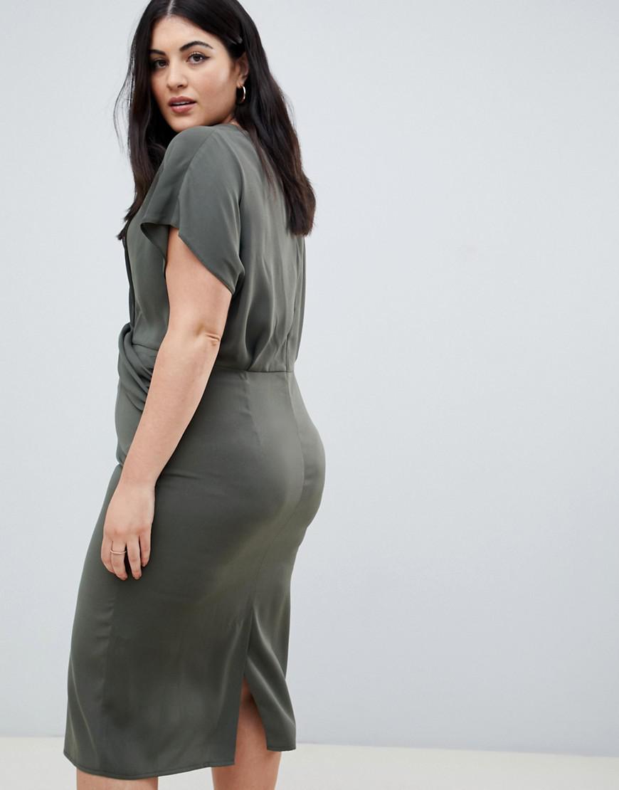 twist midi dress with kimono sleeve