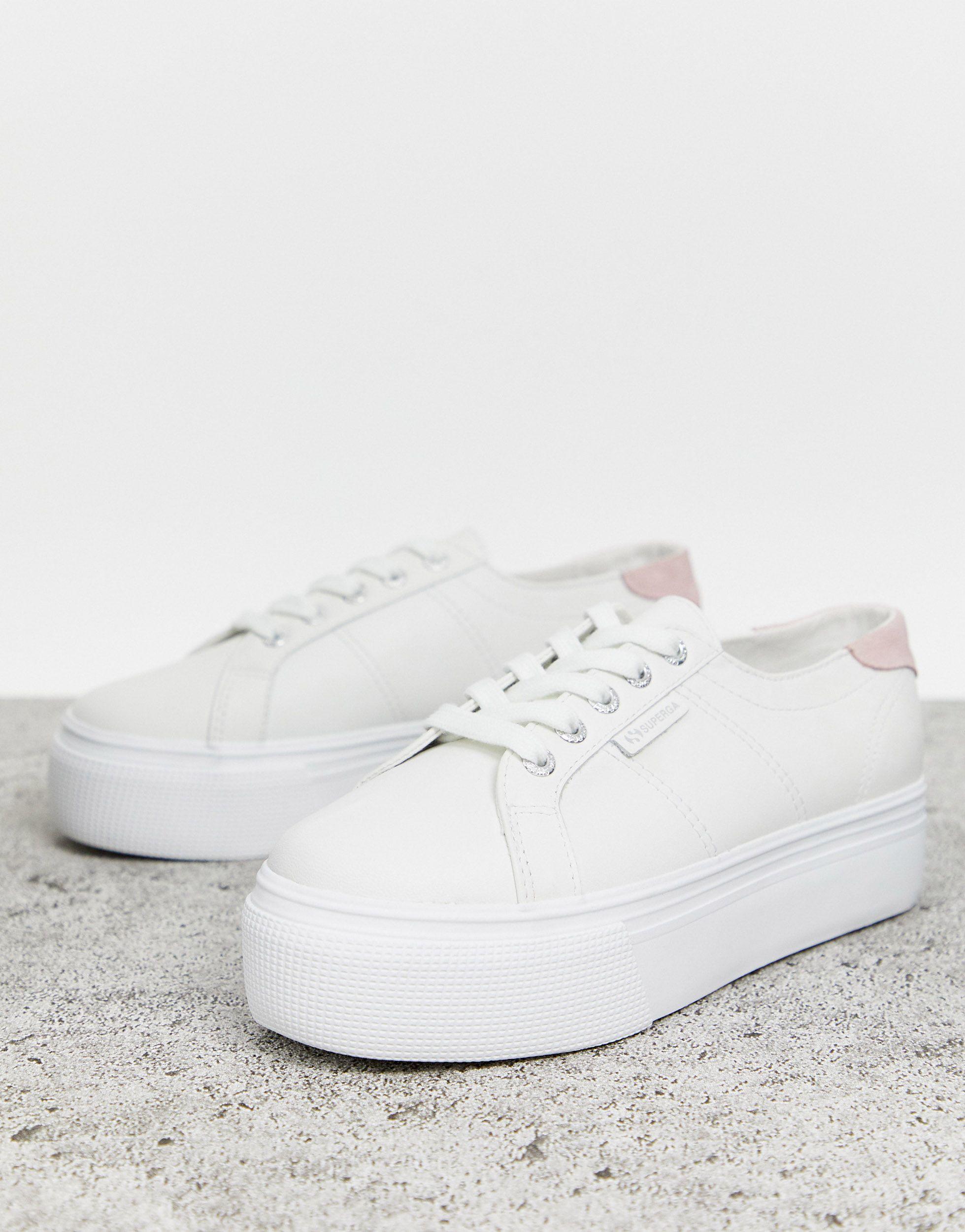 superga 2790 white leather 4cm trainers with ash rose back tab
