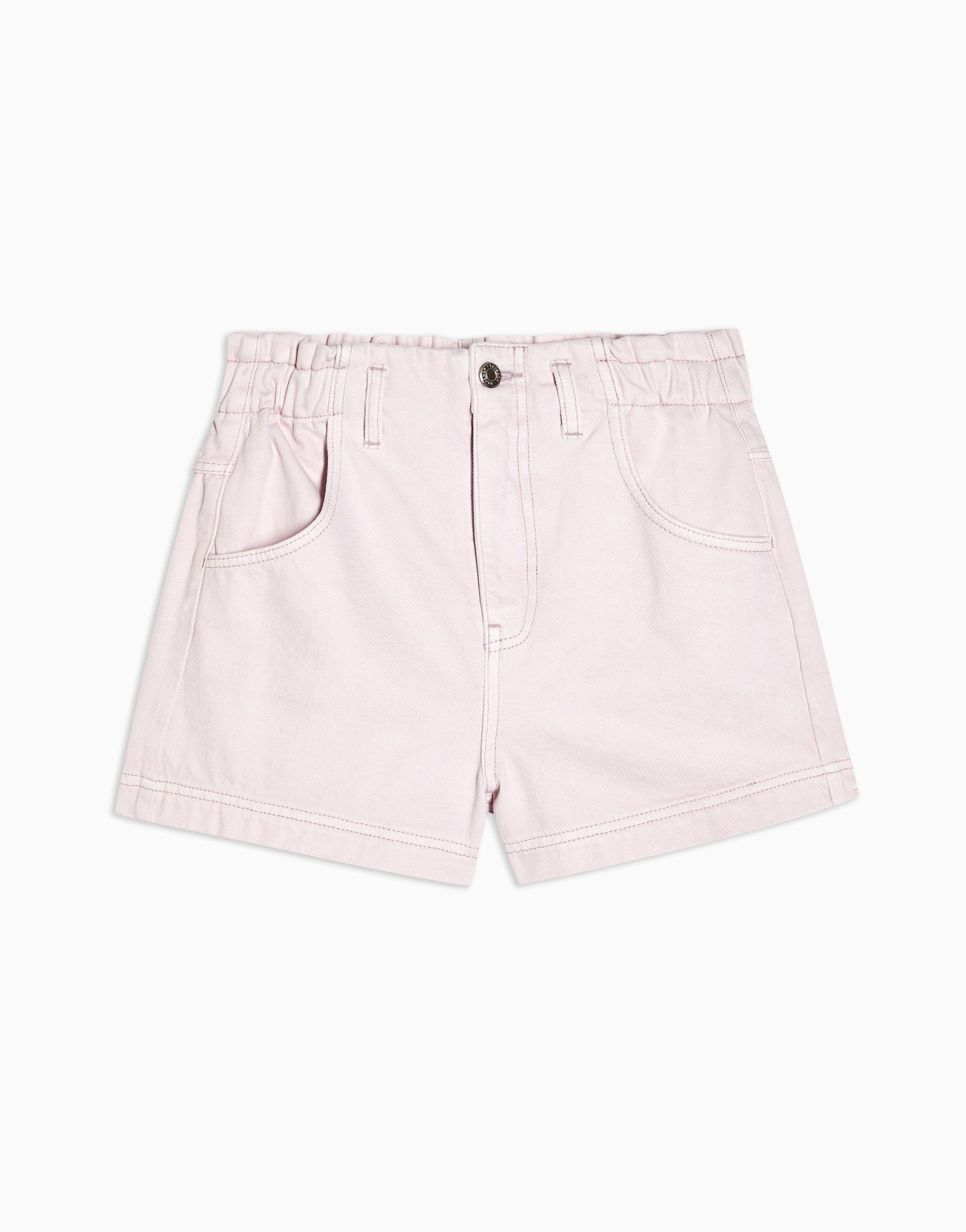 Topshop Denim Jeansshorts Mit Hohem Bund Und Paperbag Taille In Braun Lyst