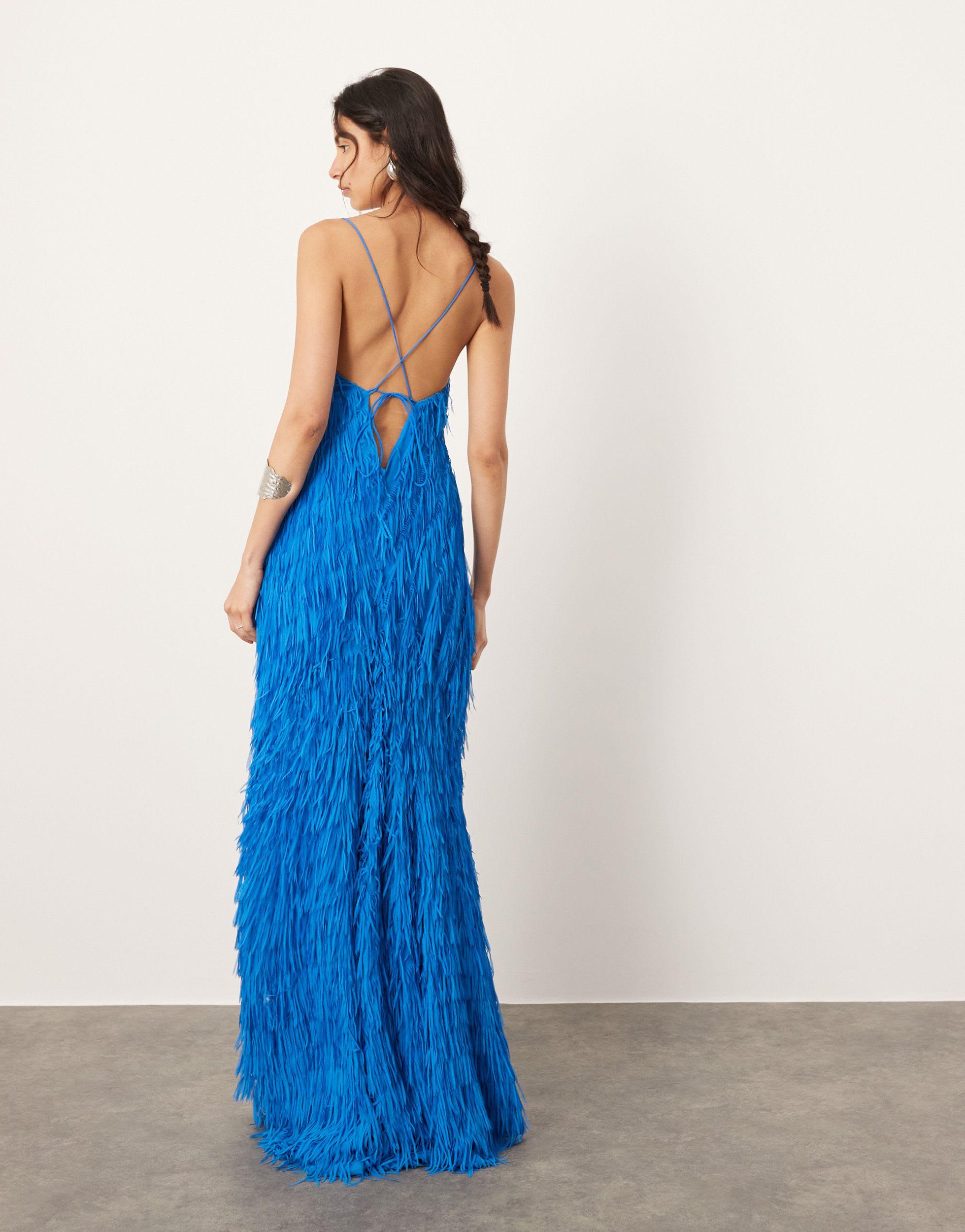 ASOS Textured Fringe Cami Maxi Dress With Low Back in Blue | Lyst ASOS Textured Fringe Cami Maxi Dress With Low Back in Blue | Lyst