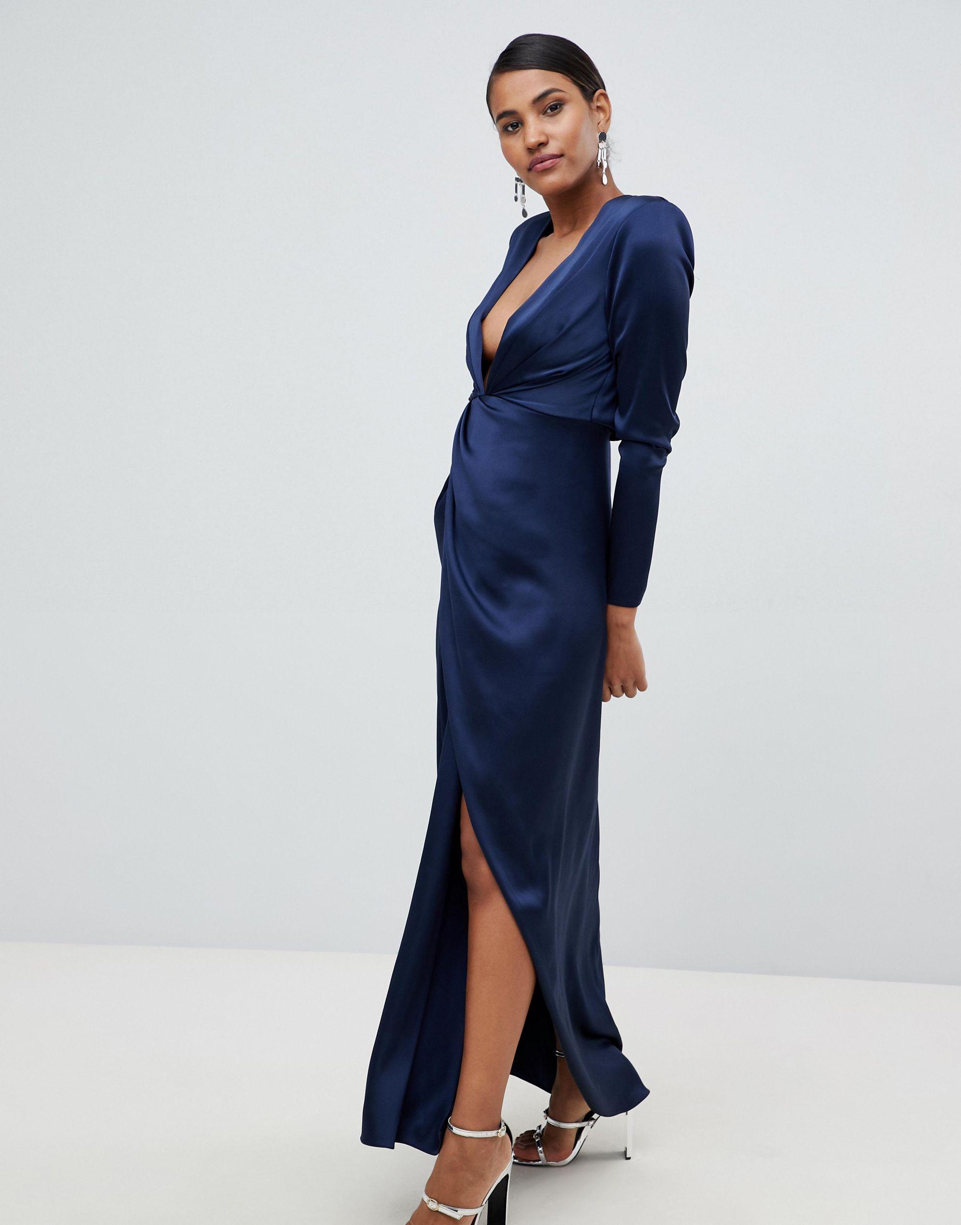asos edition split side plunge maxi in satin