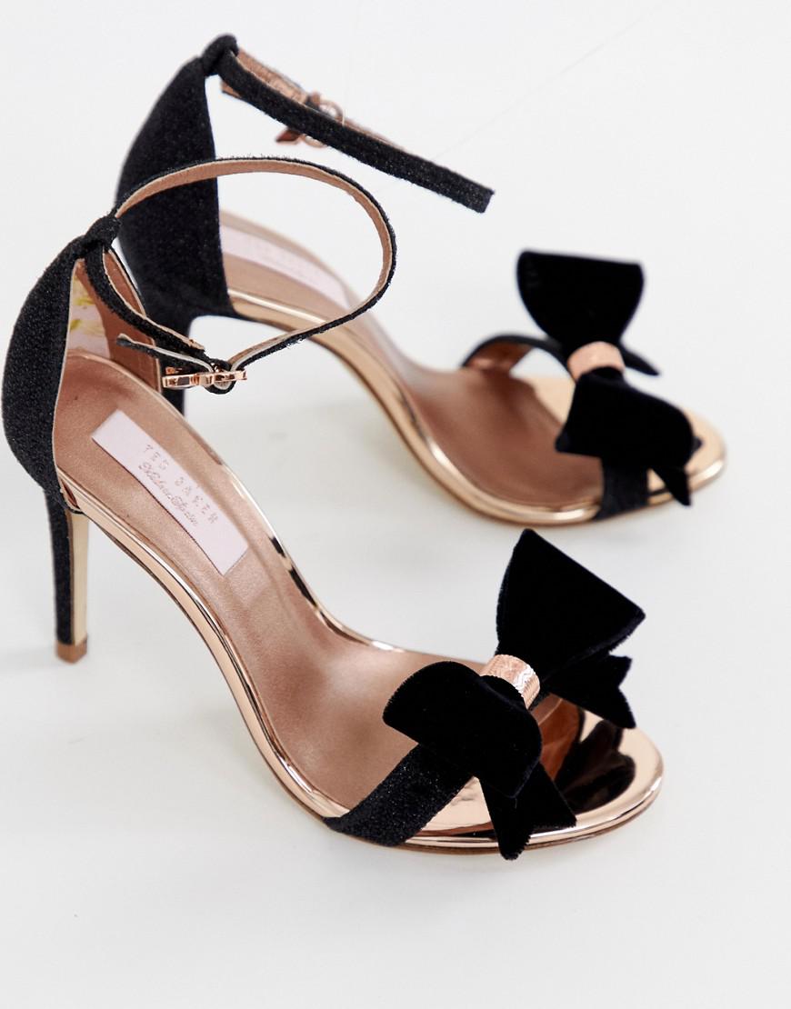Ted Baker Black Sparkling Bow Detail Barely There Heeled Sandals | Lyst