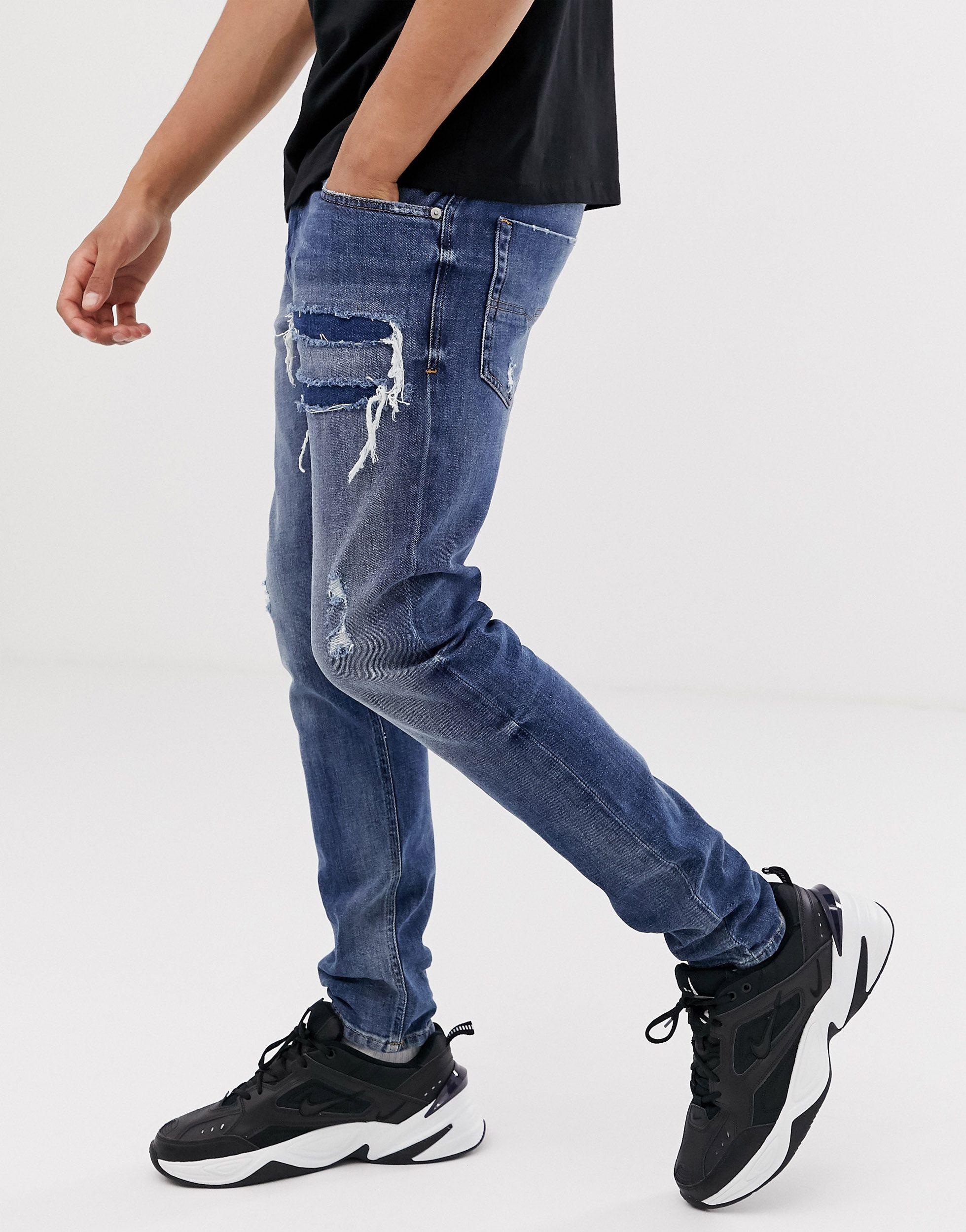 DIESEL Denim Tepphar X Slim Carrot Fit Rip And Repair Jeans in Blue for Men  | Lyst