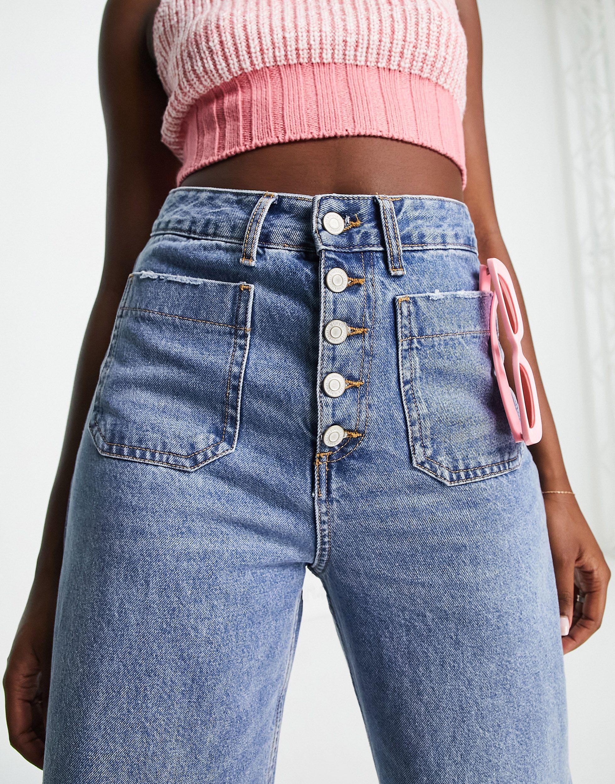 Stradivarius Cropped Flare Jean With Front Pocket in Blue | Lyst Canada
