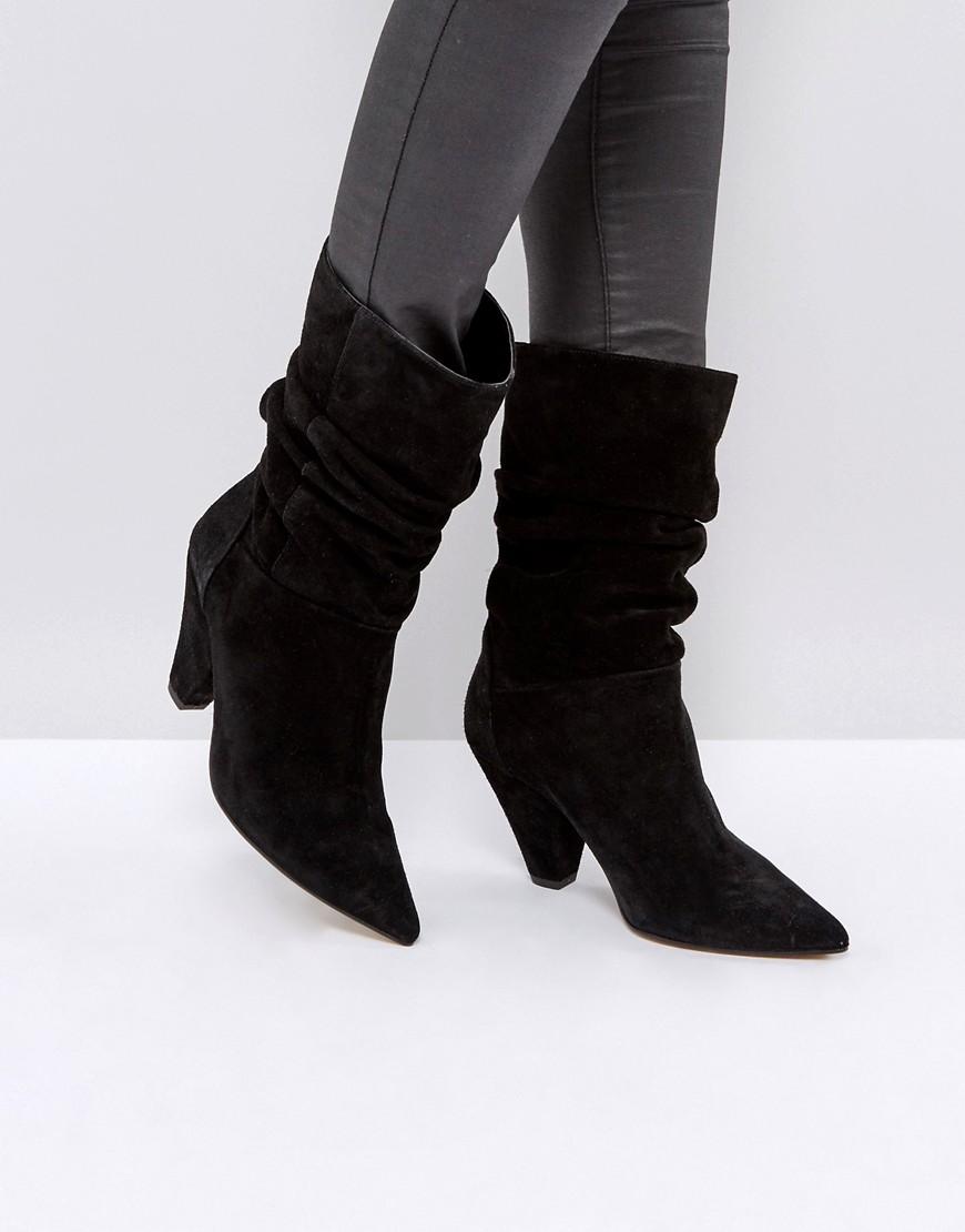 black cone heel boots