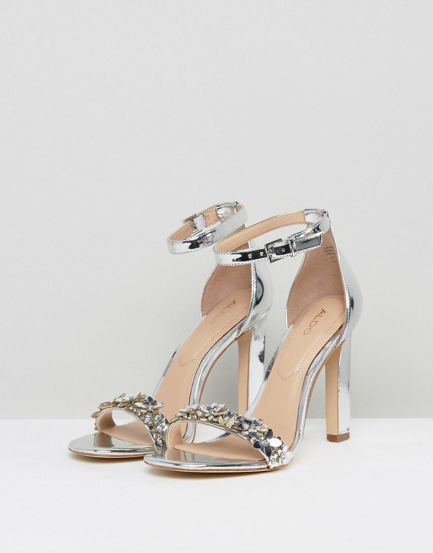ALDO Leather Milaa Silver Embellished Barely There Sandals in Metallic |  Lyst
