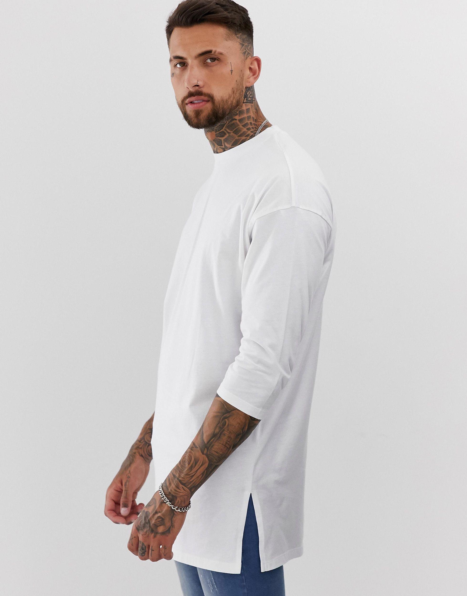 ASOS Oversized Super Longline T-shirt With 3/4 Sleeve in White for Men |  Lyst