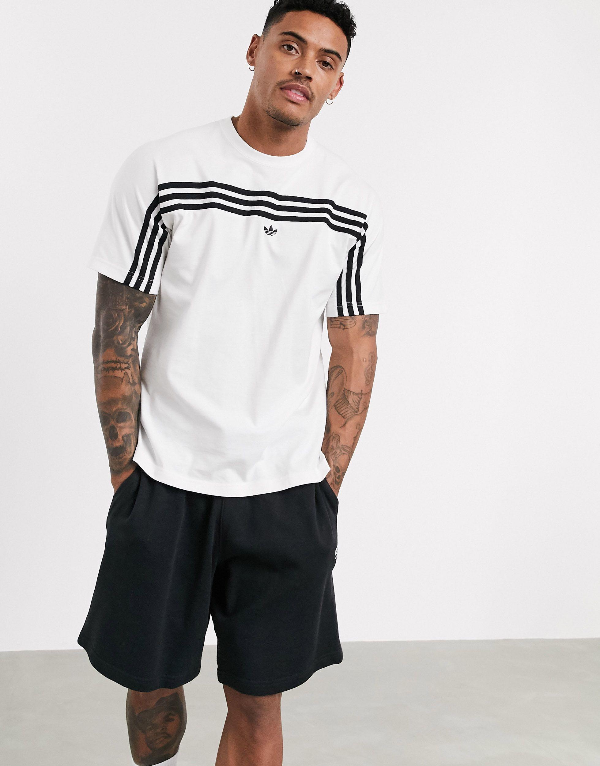 adidas Originals Cotton Sprt Three Stripe T-shirt in White for Men | Lyst