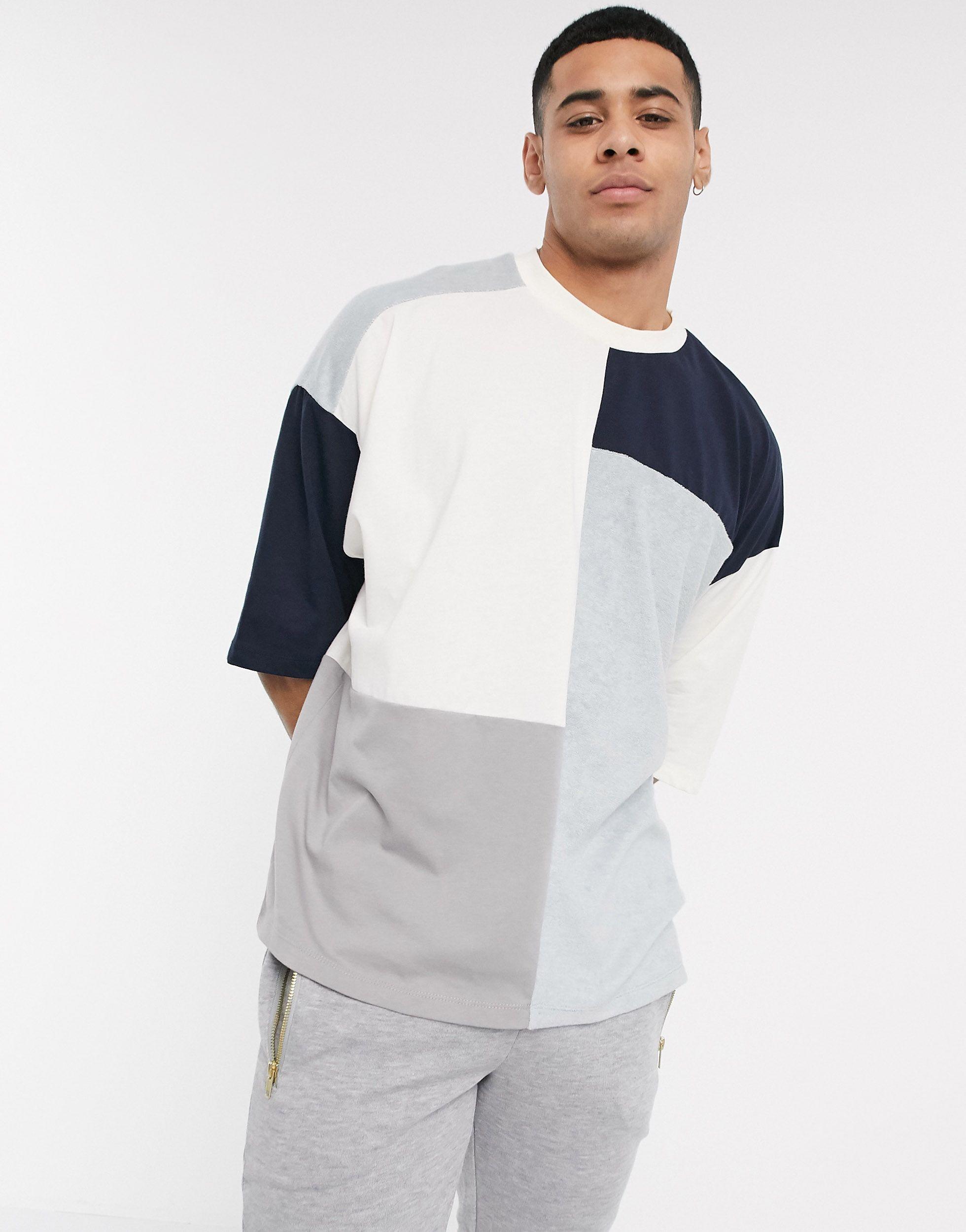 ASOS Oversized T-shirt With Towelling Patchwork Colour Block for Men | Lyst