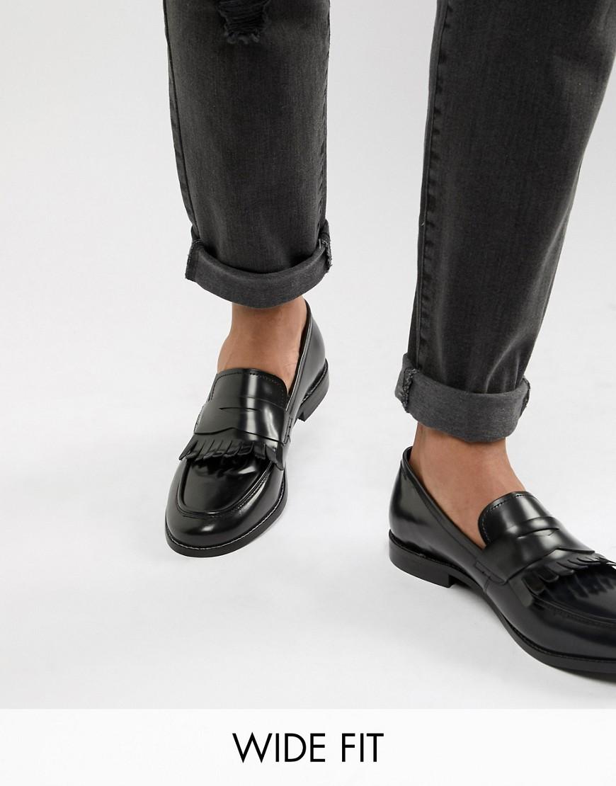 Dune Wide Fit Loafers In Black Hi-shine Leather for Men | Lyst UK