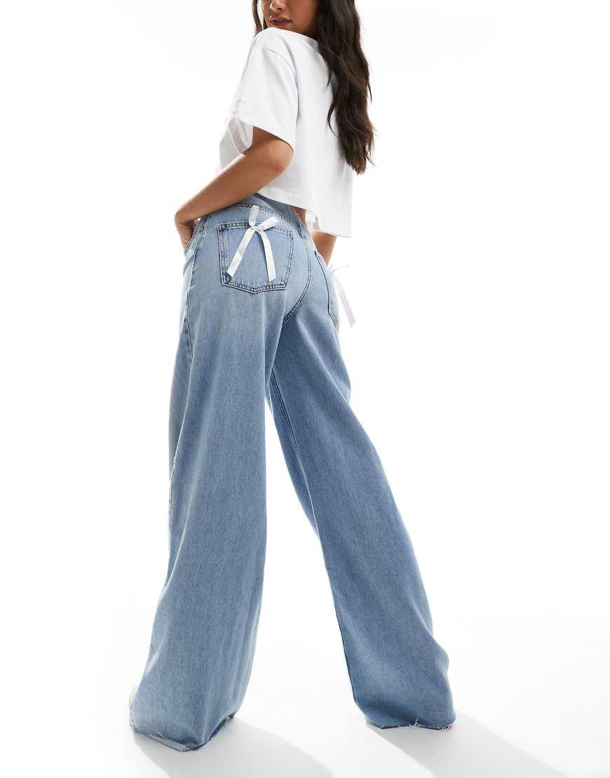 Pull&Bear Wide Fit Bow Detail Jeans in Blue Lyst UK