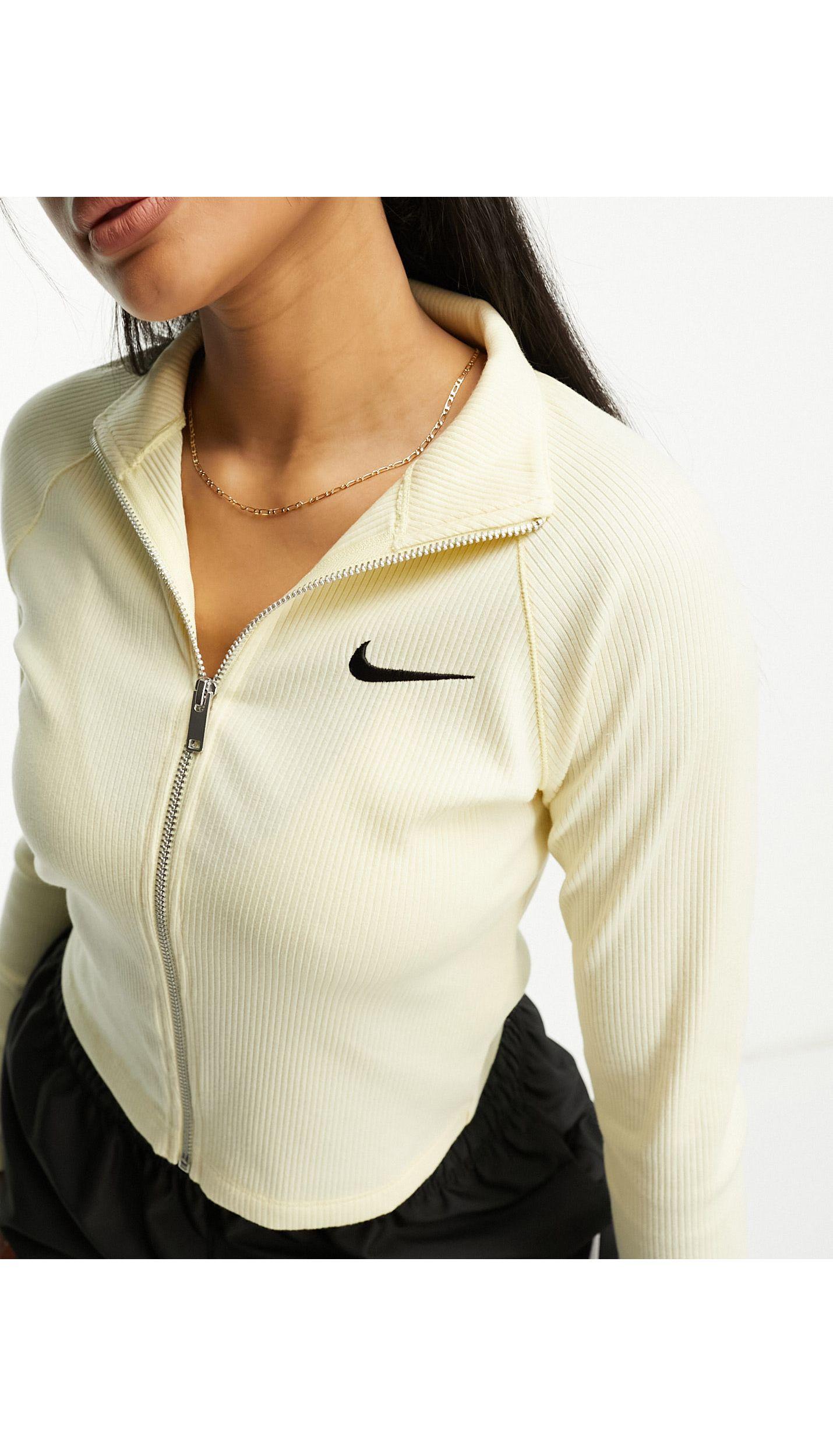 Nike Trend Ribbed Zip Up Top in Natural Lyst UK