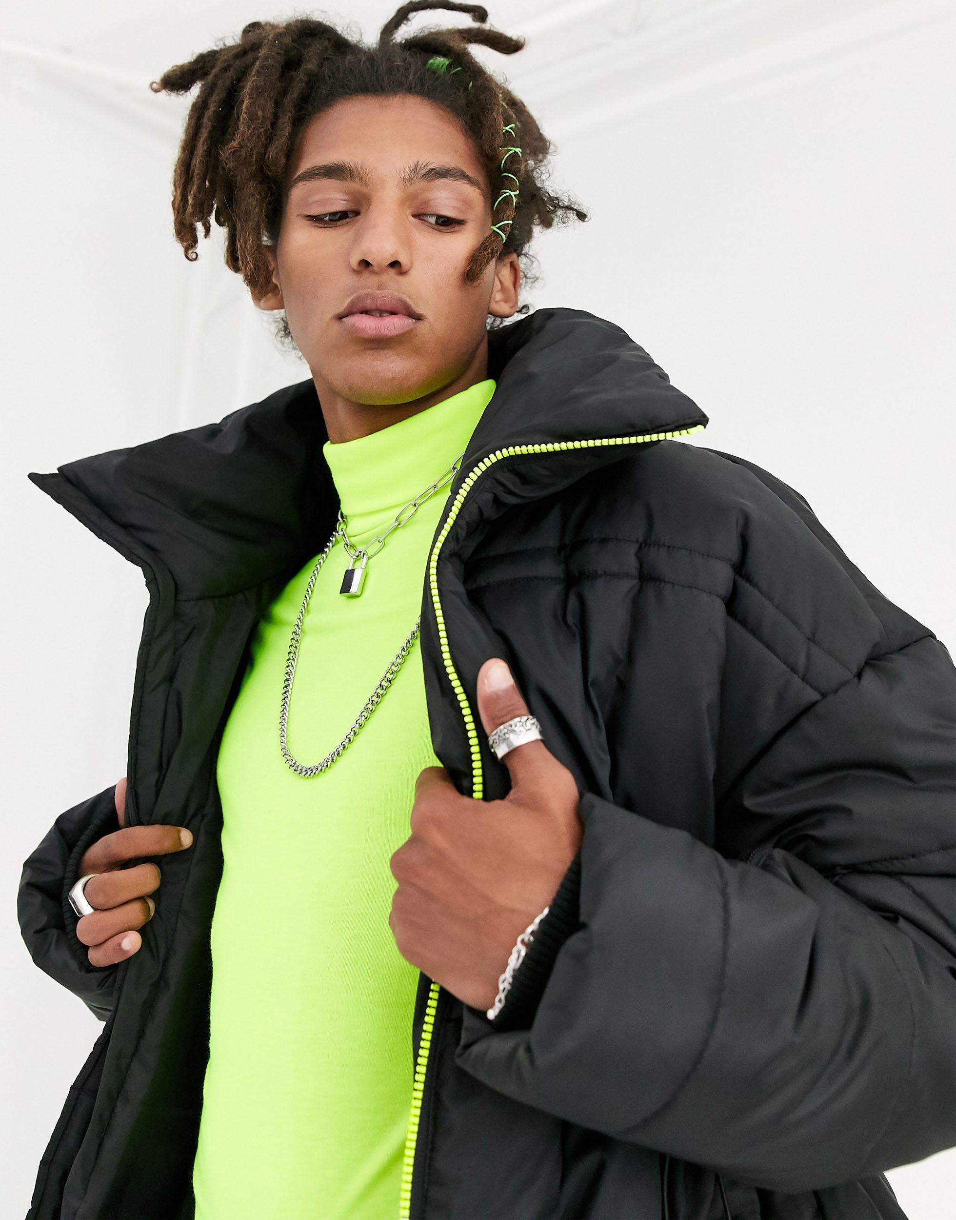 collusion unisex puffer jacket in black