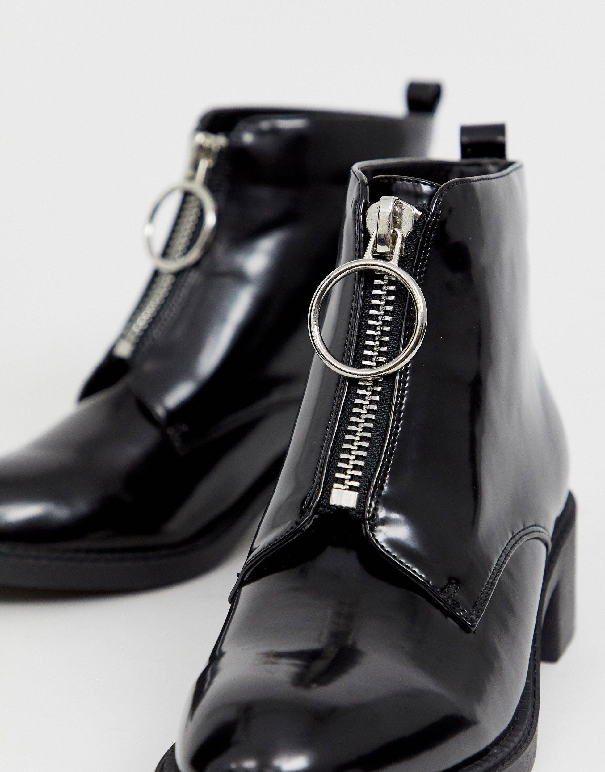 Glamorous Black Zip Front Ankle Boots | Lyst