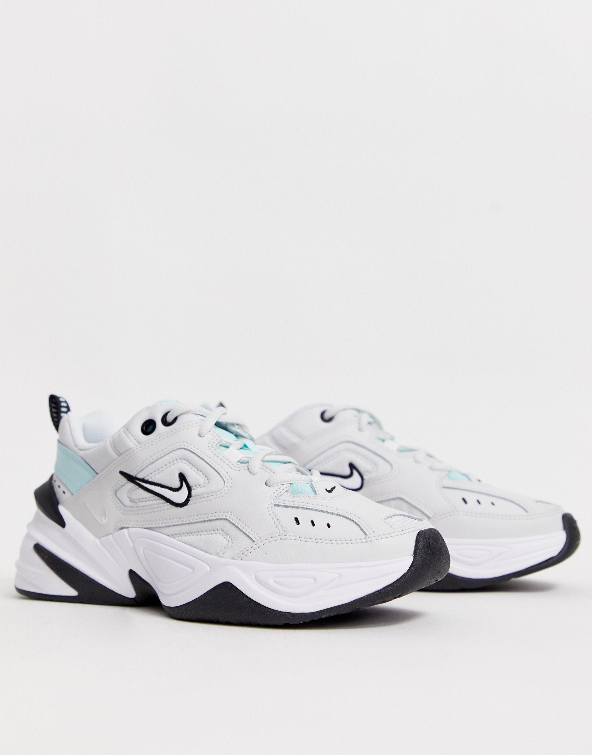 nike white and blue m2k tekno sneakers