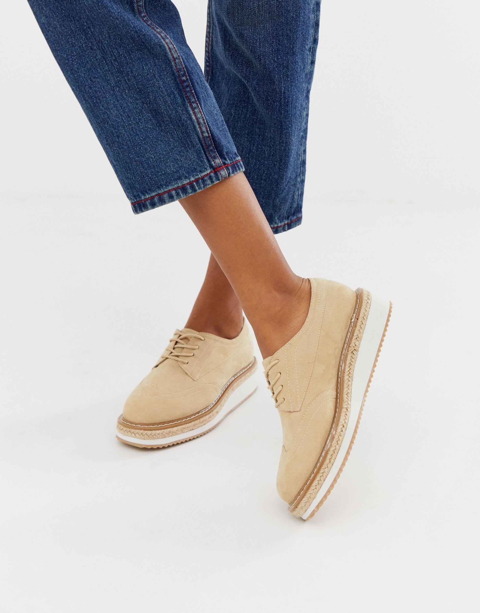 Asos Denim Maypole Sandfarbene Flache Schuhe In Natur Lyst