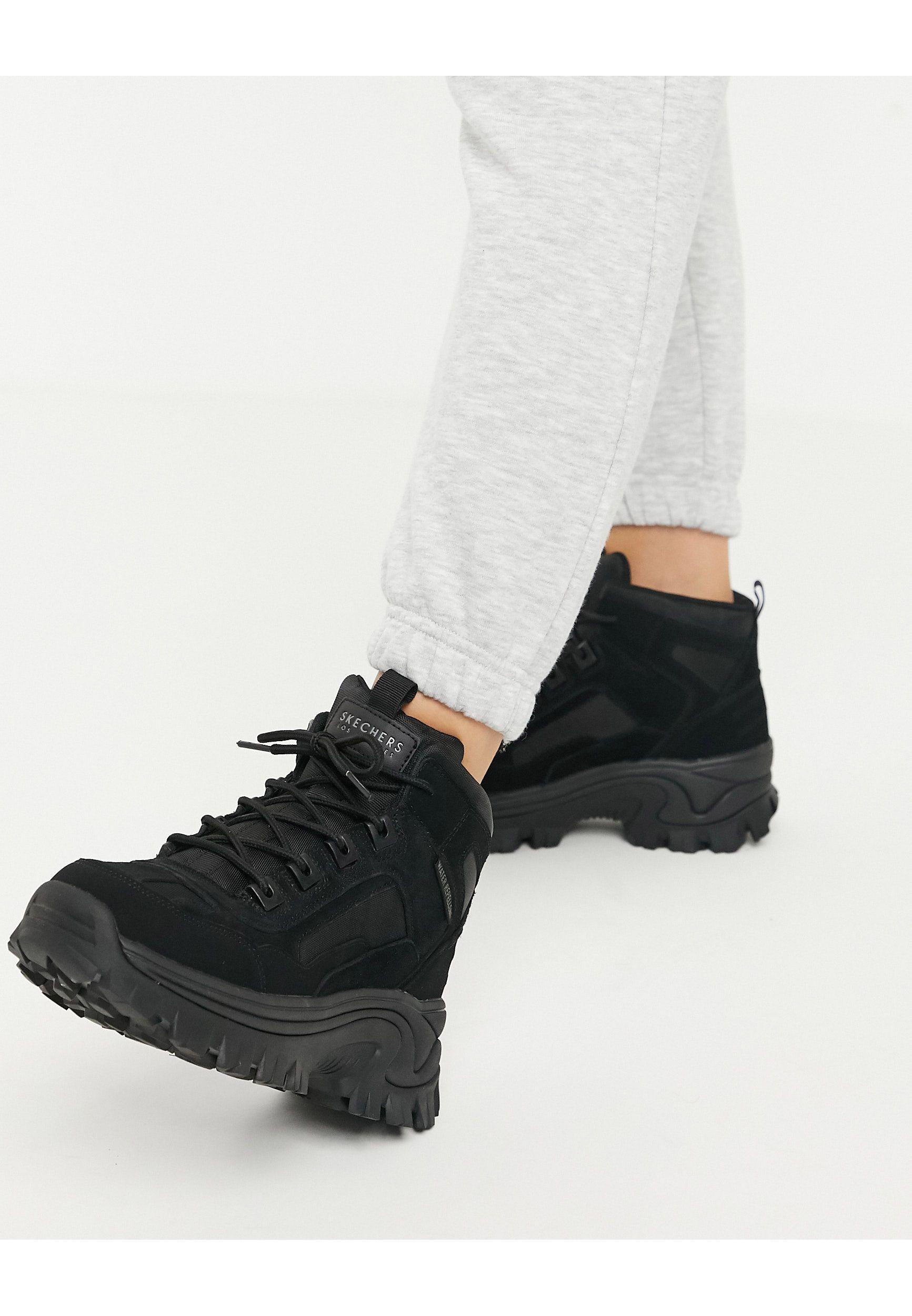 Skechers Street Blox Flat Ankle Hiker Boots in Black | Lyst UK