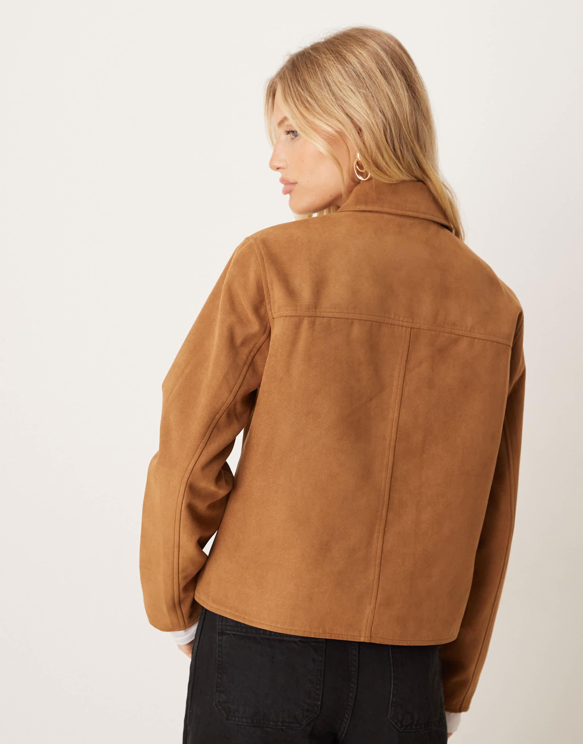 Jdy Faux-suede Short Jacket With Pocket in Brown | Lyst
