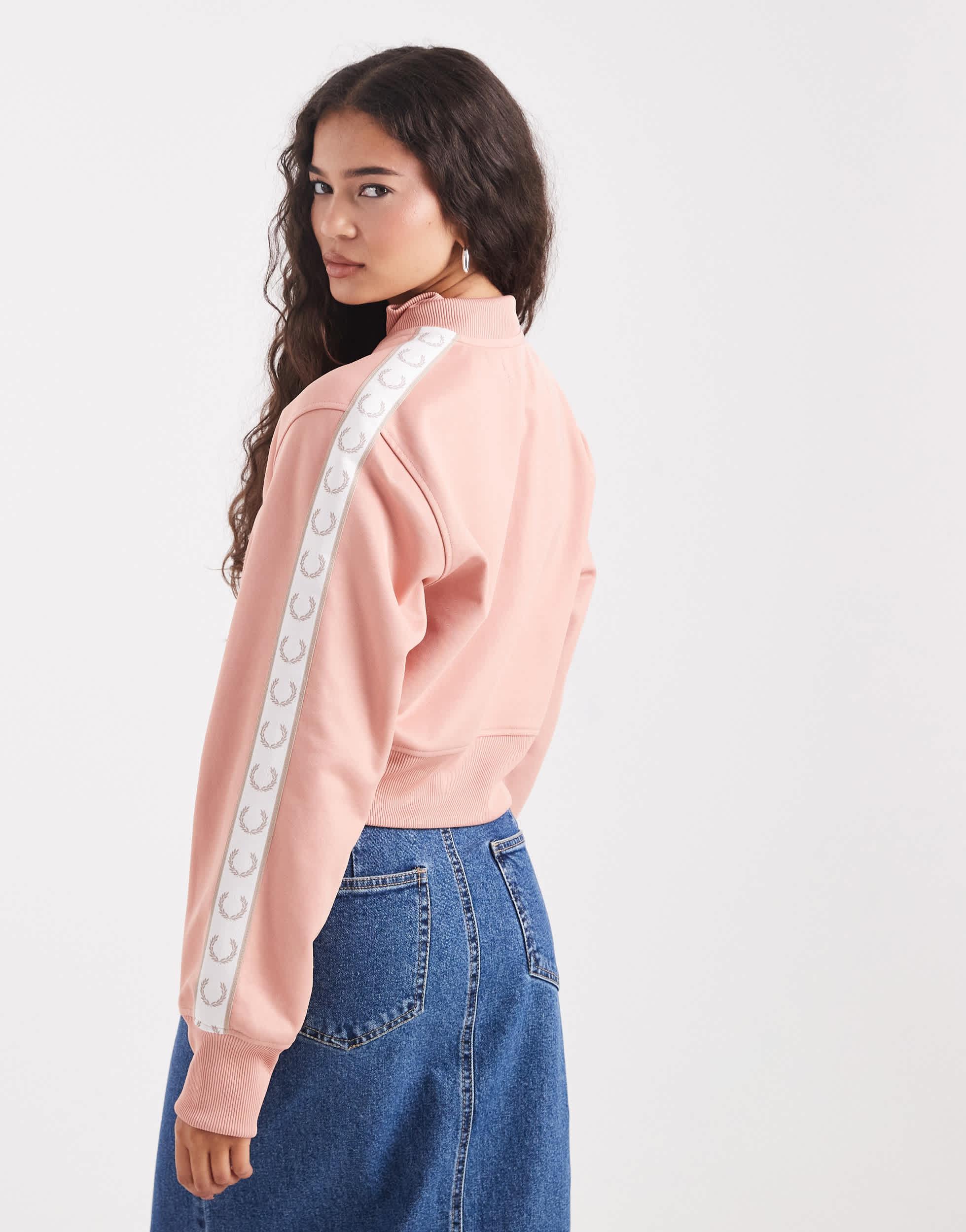 Fred Perry Cropped Tape Track Jacket in Pink | Lyst