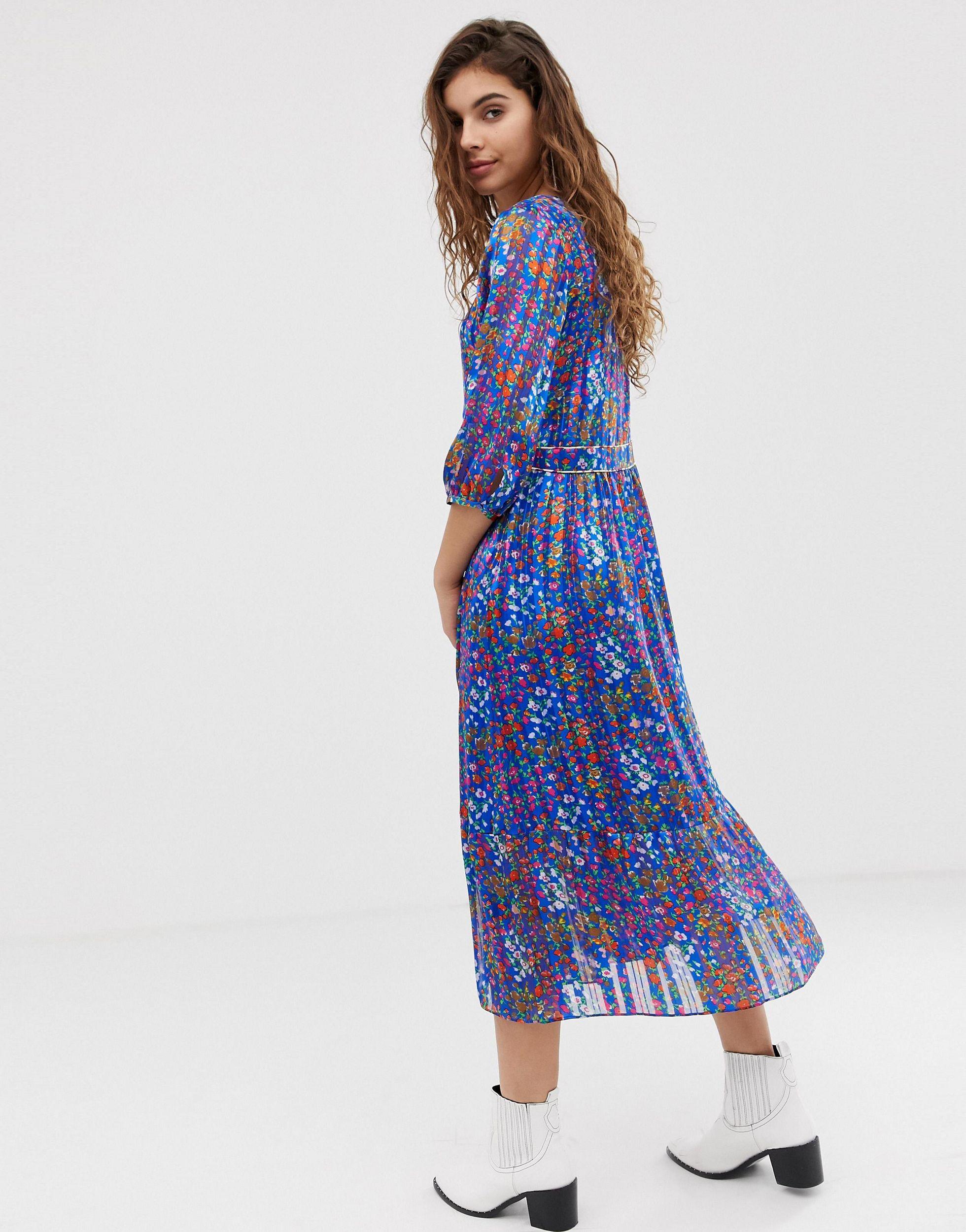 Reese - Robe mi-longue à imprimé petites fleurs et passepoils contrastants  Ba&sh en coloris Bleu | Lyst