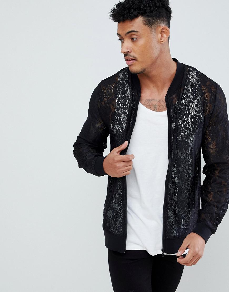 ASOS Lace Bomber Jacket in Black for Men | Lyst