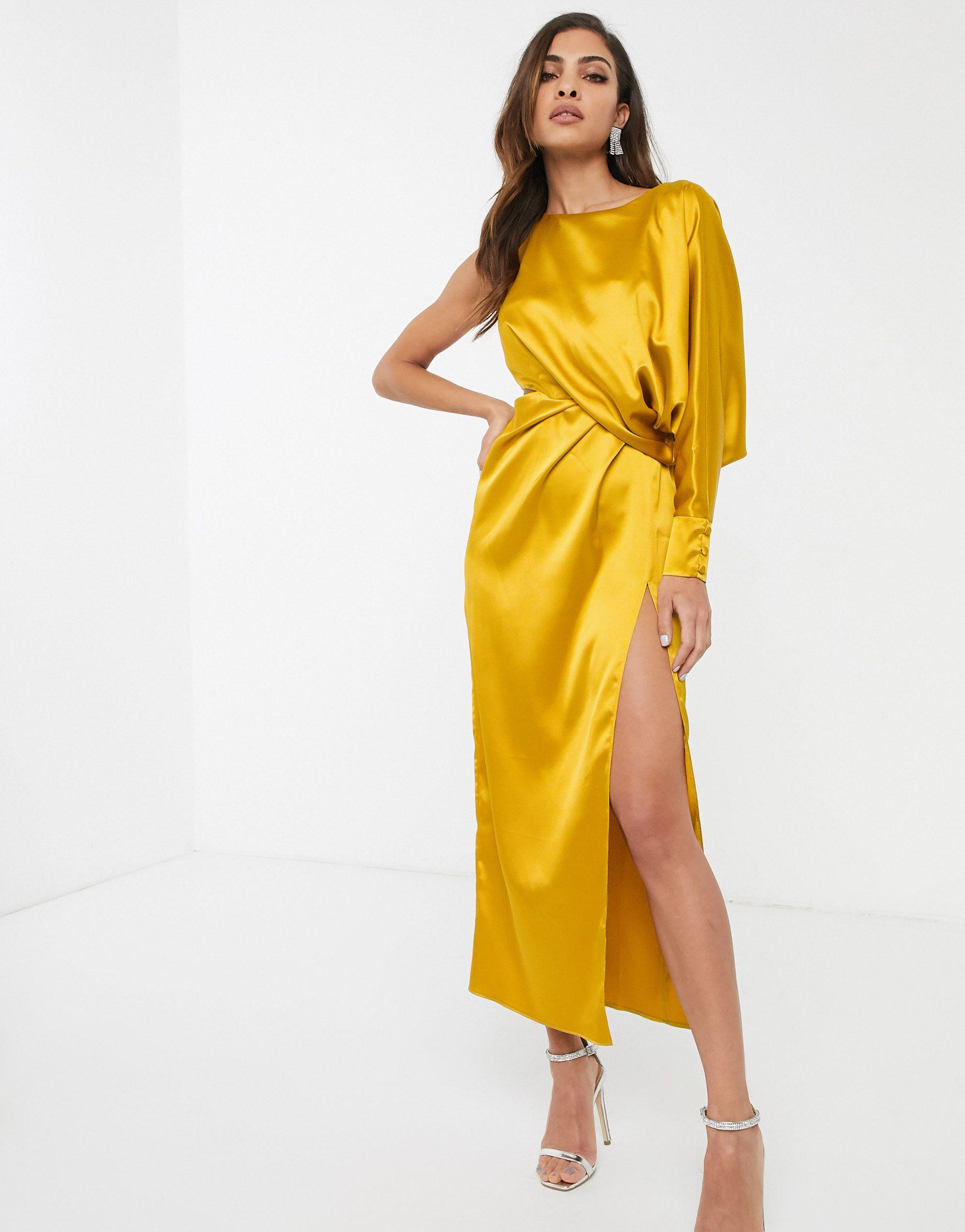 Vestito monospalla con gonna al polpaccioASOS in Materiale sintetico di  colore Metallizzato | Lyst