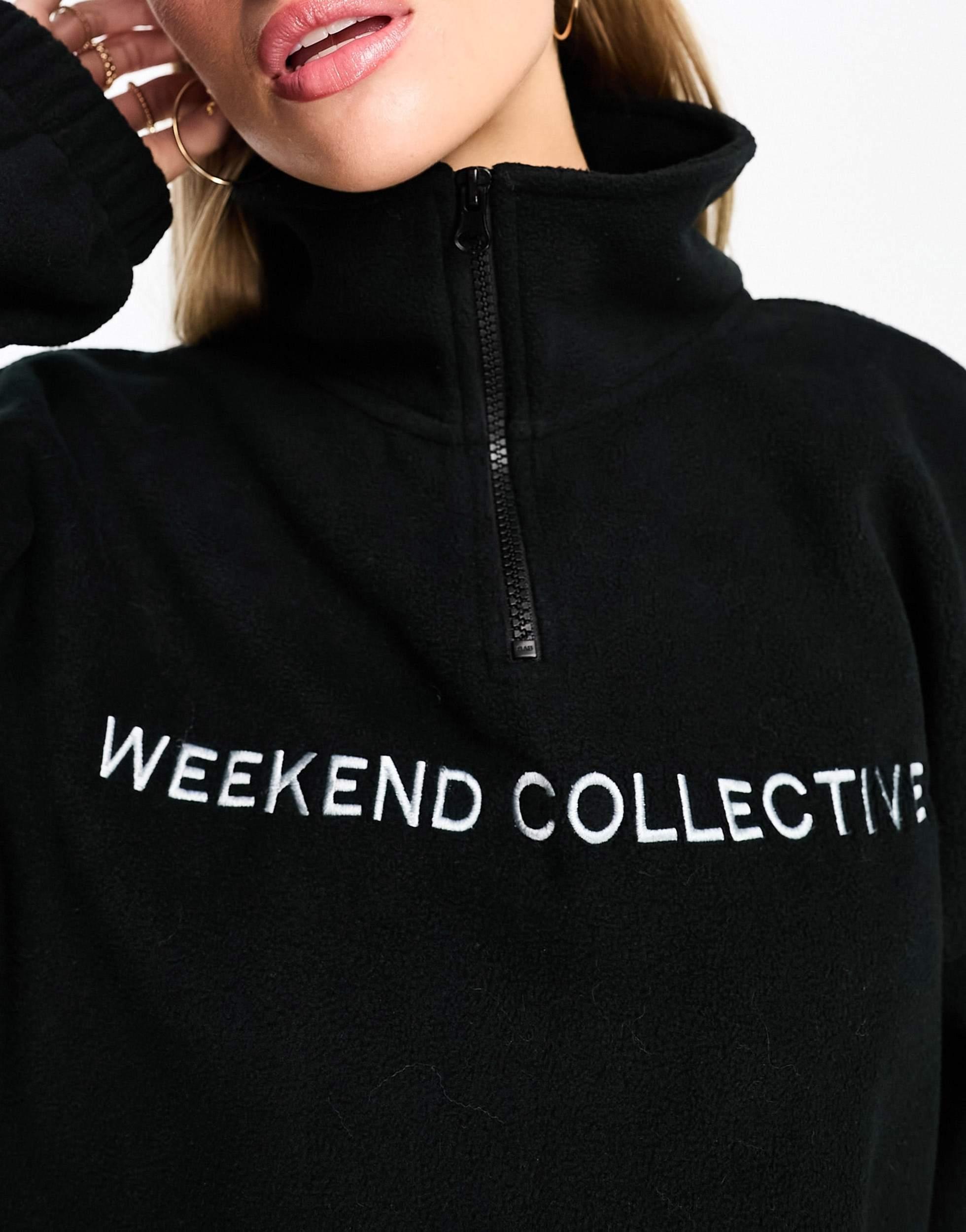 ASOS Weekend Collective Oversized Half Zip Borg Fleece With Logo