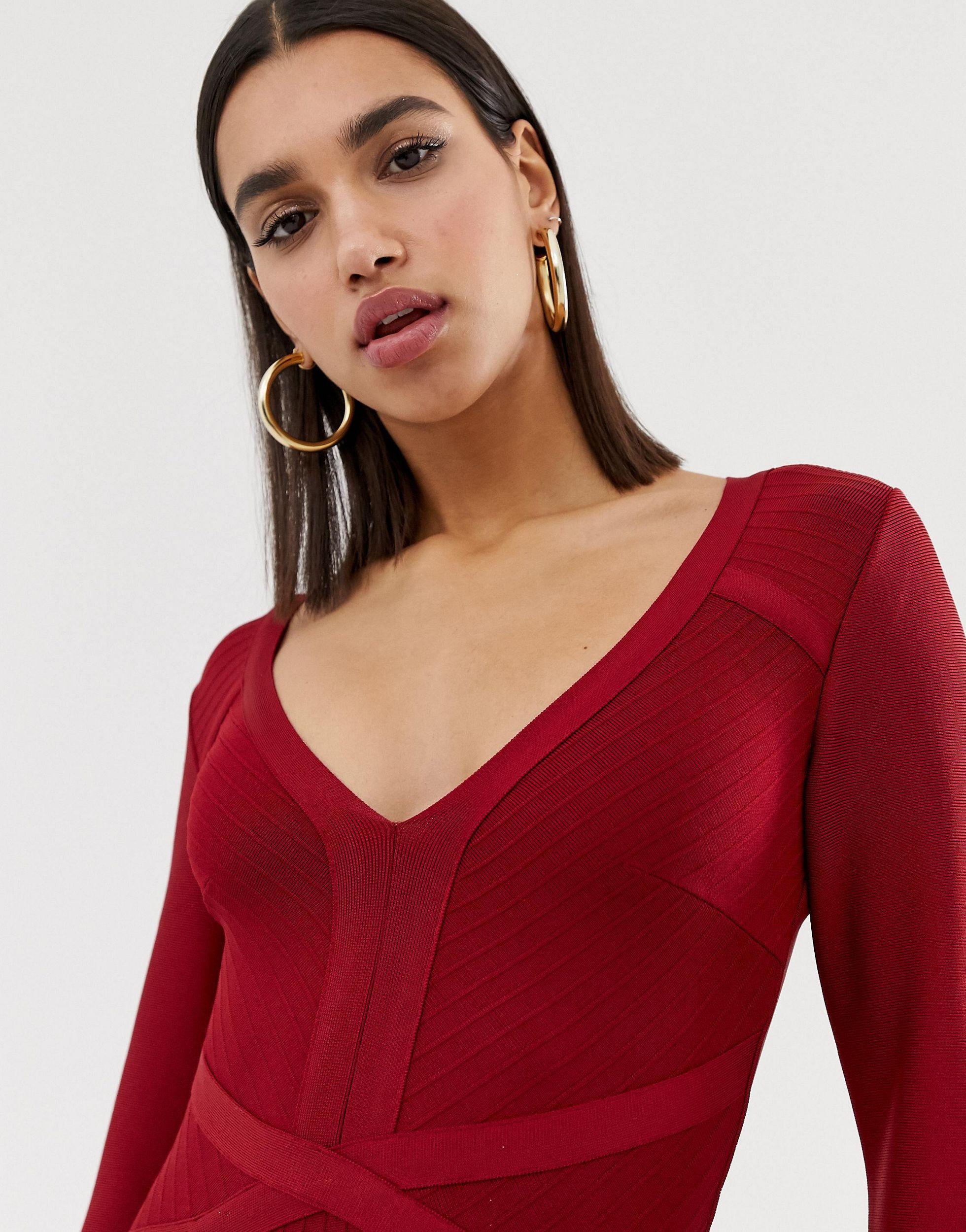 lipsy v neck bandage dress in red