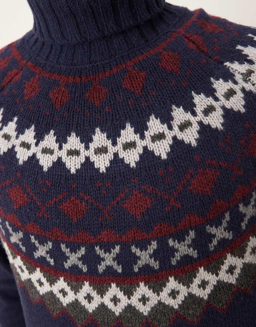 Barbour Roose Fair Isle Rollneck Knitted Jumper in Blue for Men