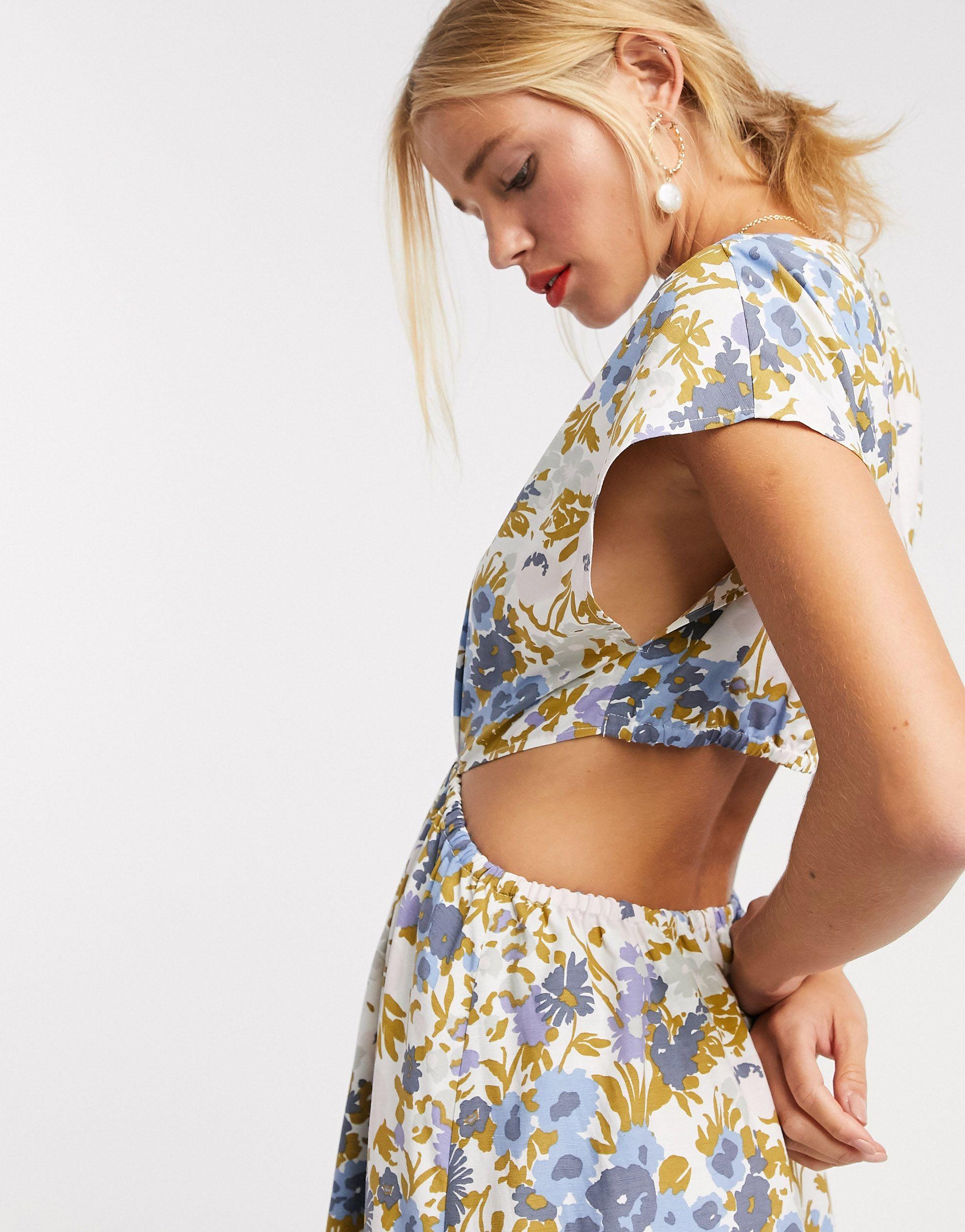 & Other Stories Retro Floral Print Cut-out Detail Midi Dress | Lyst UK