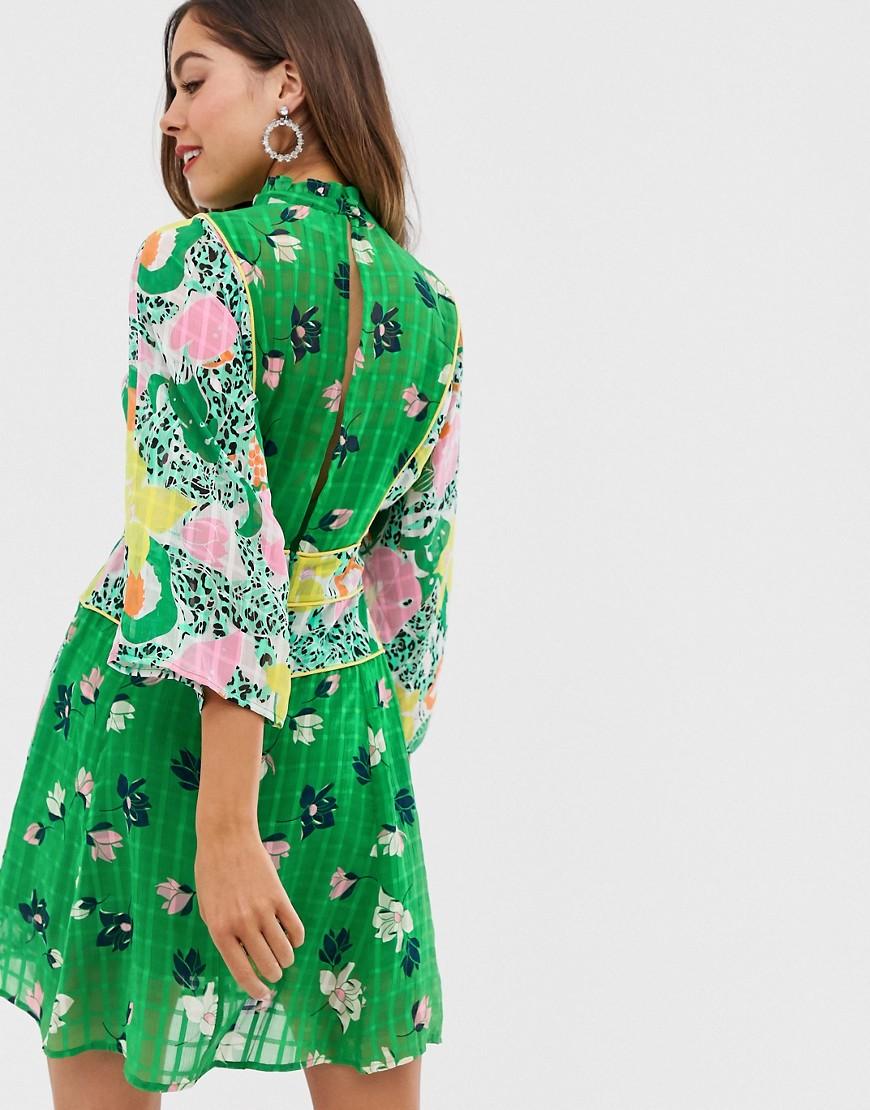 ASOS 70s Mini Dress in Green | Lyst