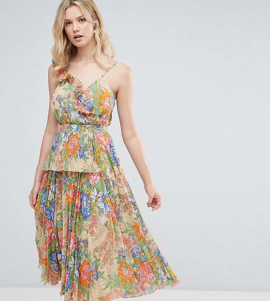 tiered pleated midi dress