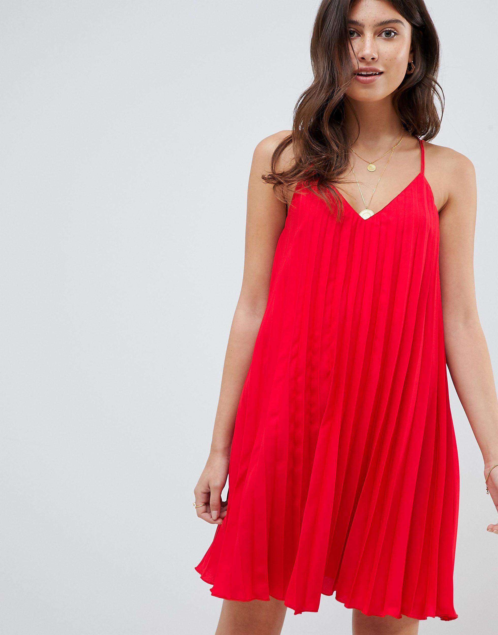 asos red pleated dress