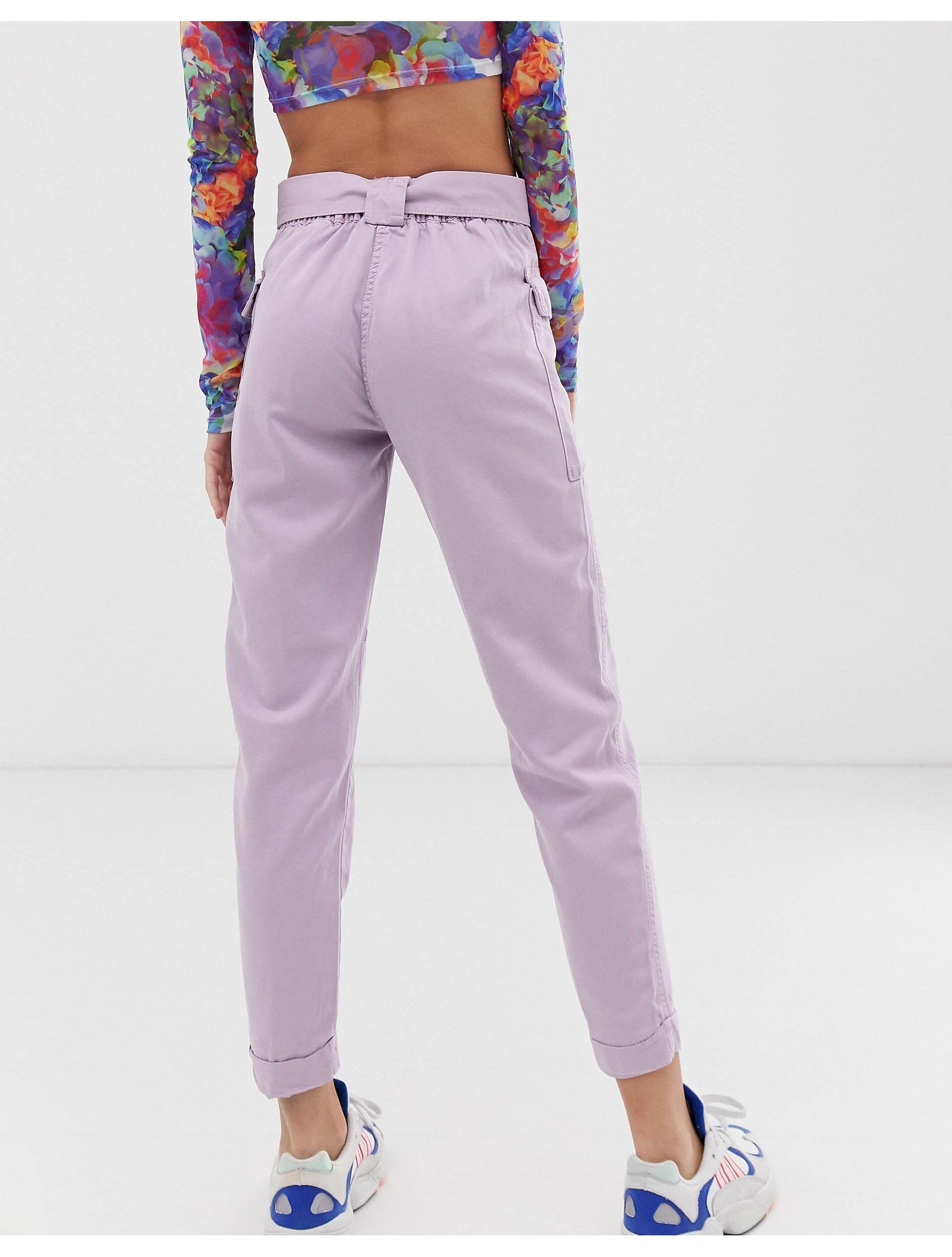 Pantalones cargo con cinturón en lila Bershka de Denim de color Morado |  Lyst