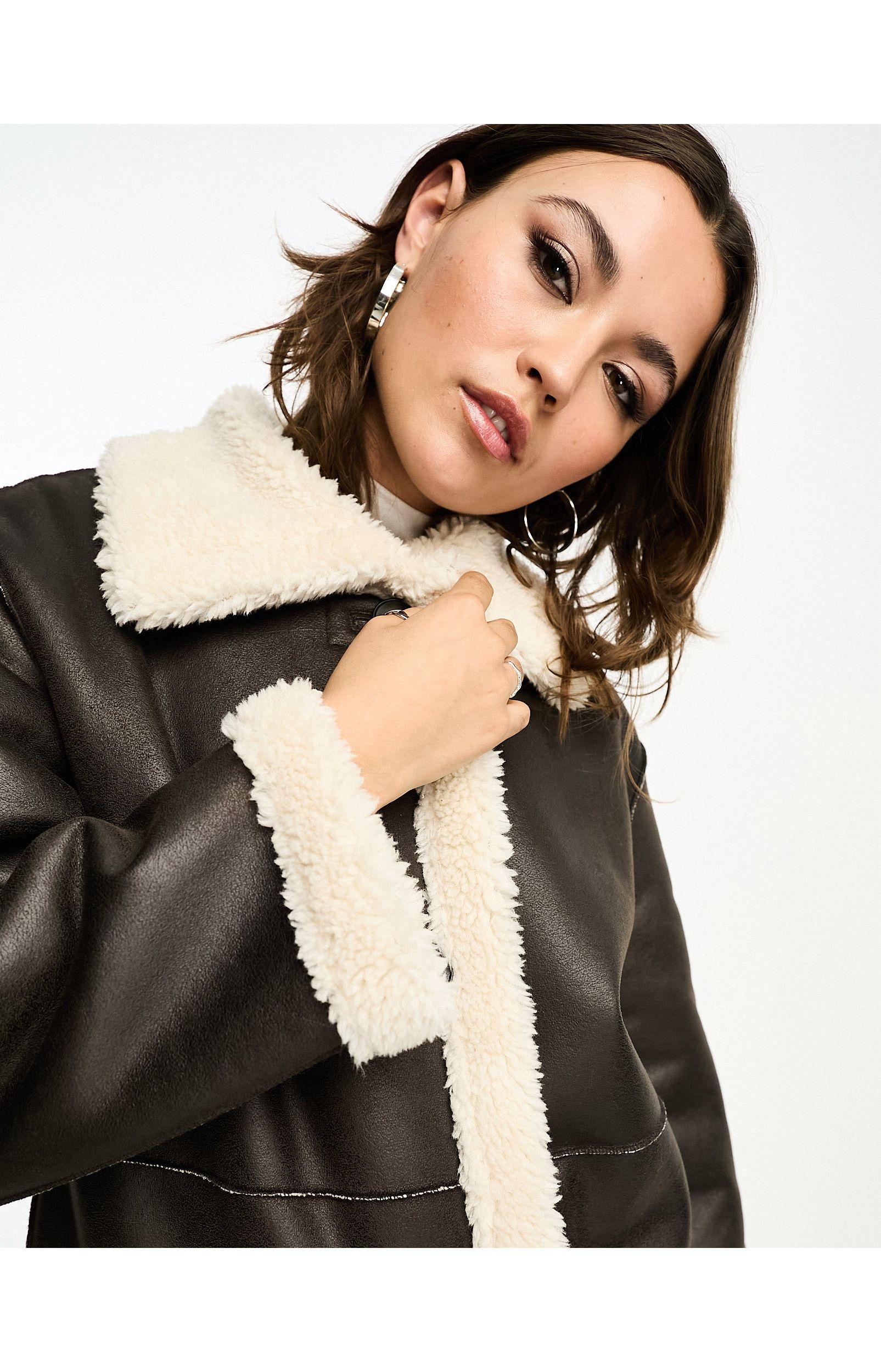 Stradivarius Maxi Aviator Coat in White | Lyst