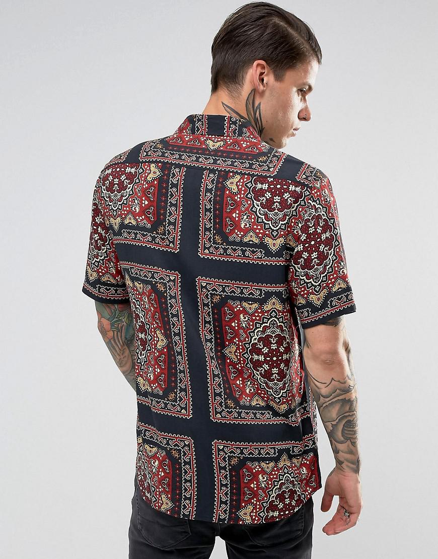 Lyst Asos Regular Fit Viscose Bandana Print Shirt in Black for Men