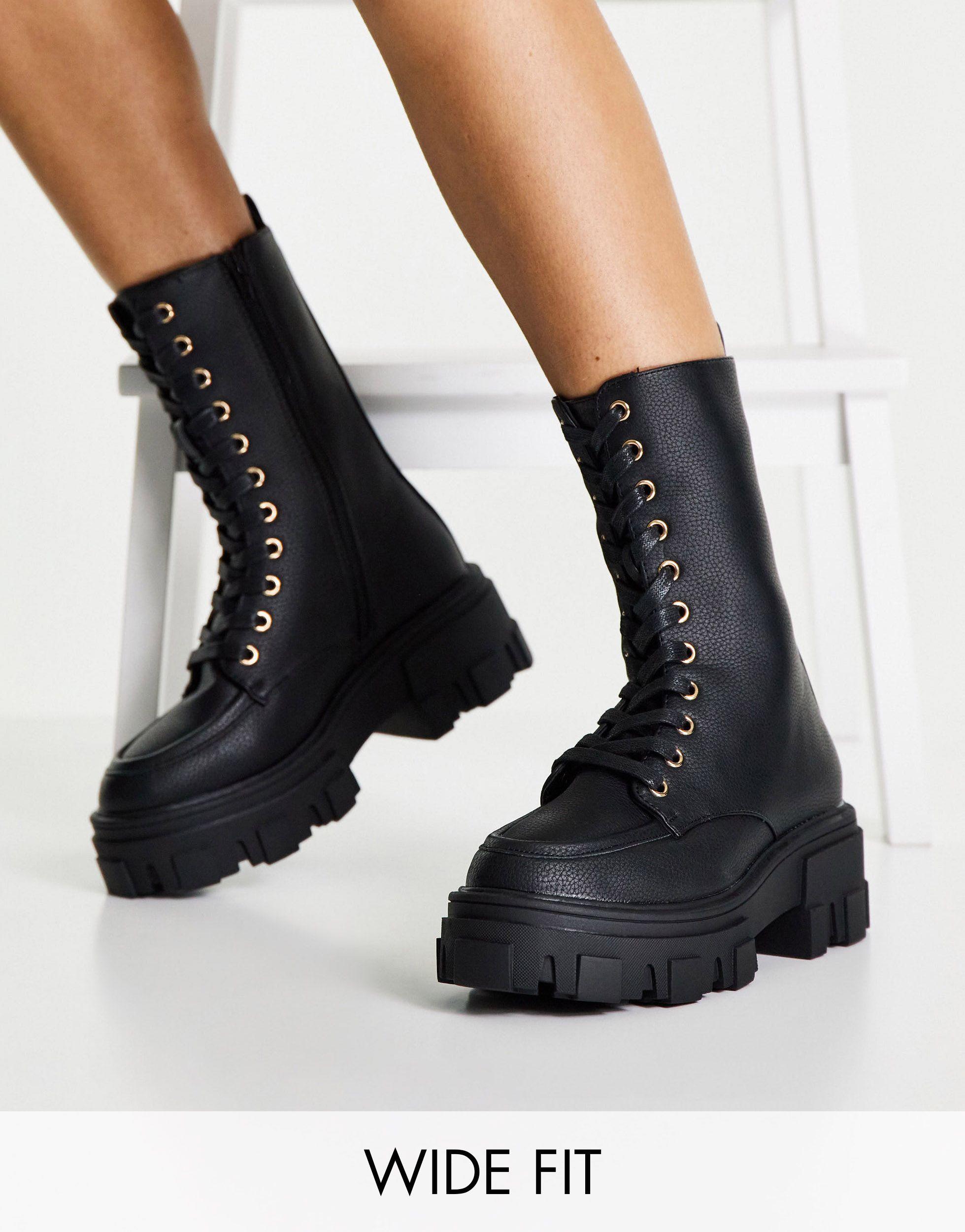 Truffle Collection Wide Fit Chunky Heeled Chelsea Boots in Black | Lyst