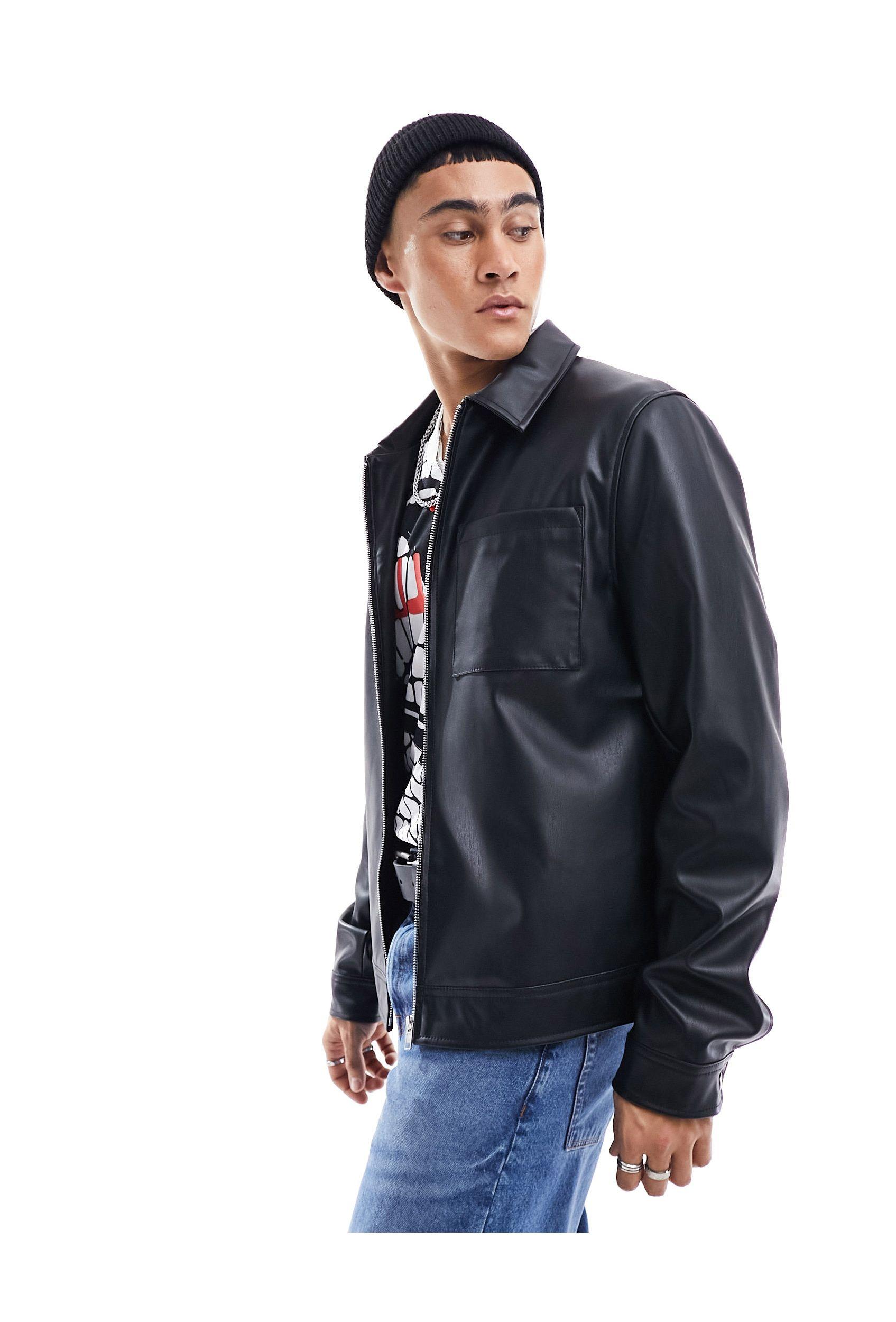 ASOS Faux Leather Harrington Jacket in Blue for Men Lyst