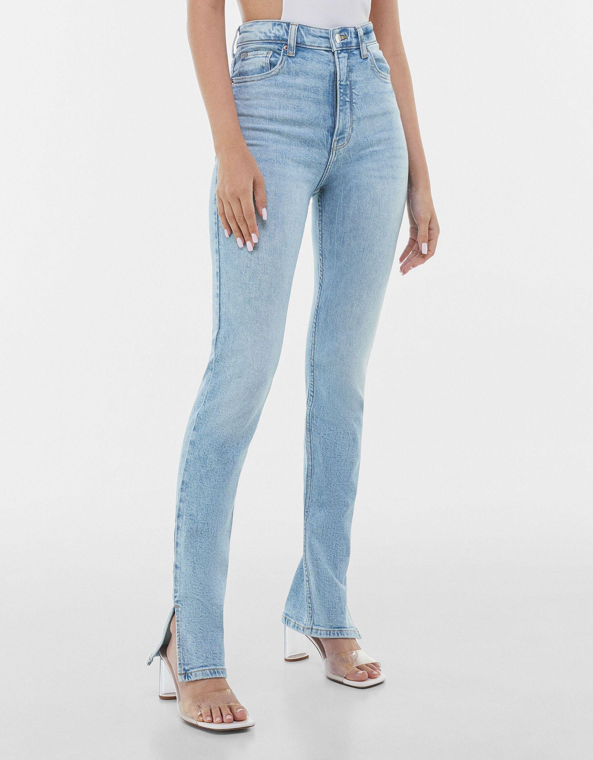 Bershka Split Hem Straight Jean in Blue | Lyst UK