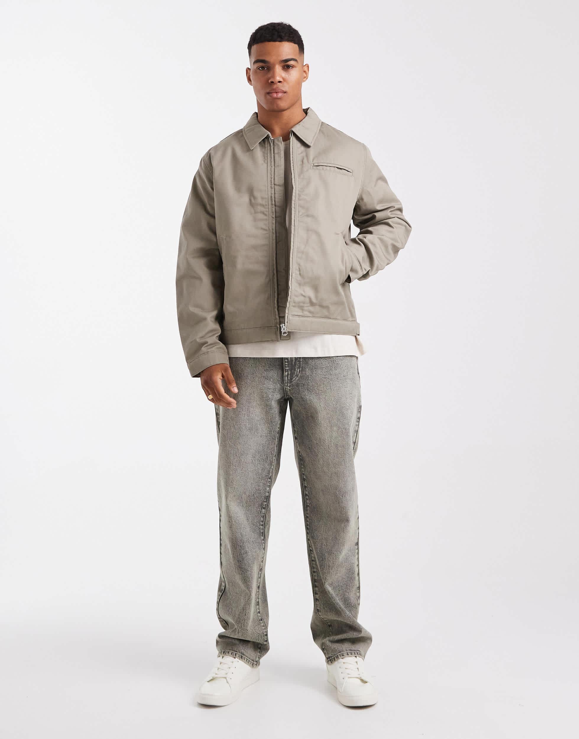 Jack & Jones Harrington Jacket With Double Zip in Brown for Men | Lyst