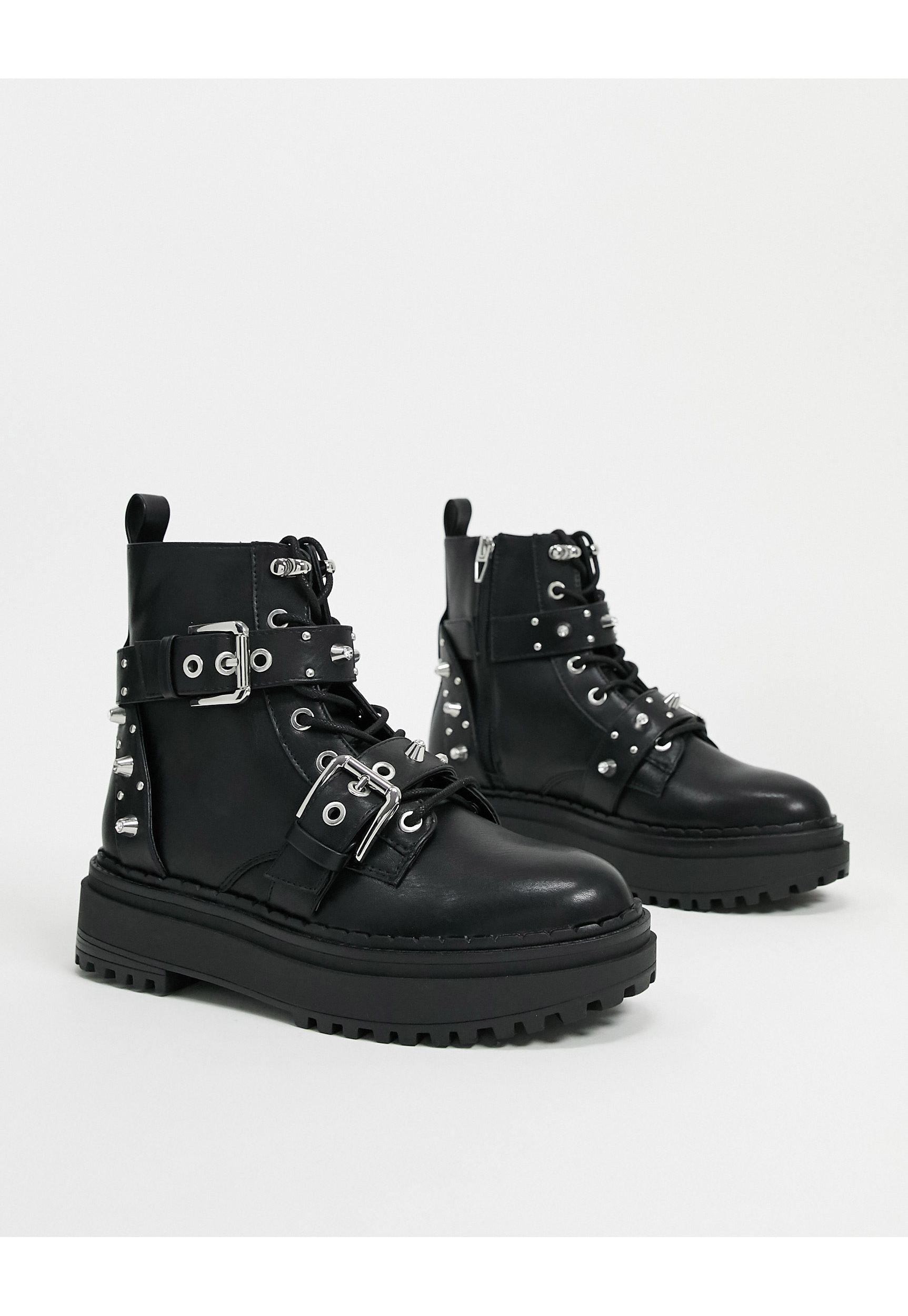 Botas negras con tachuelas y detalle Bershka de color Negro | Lyst