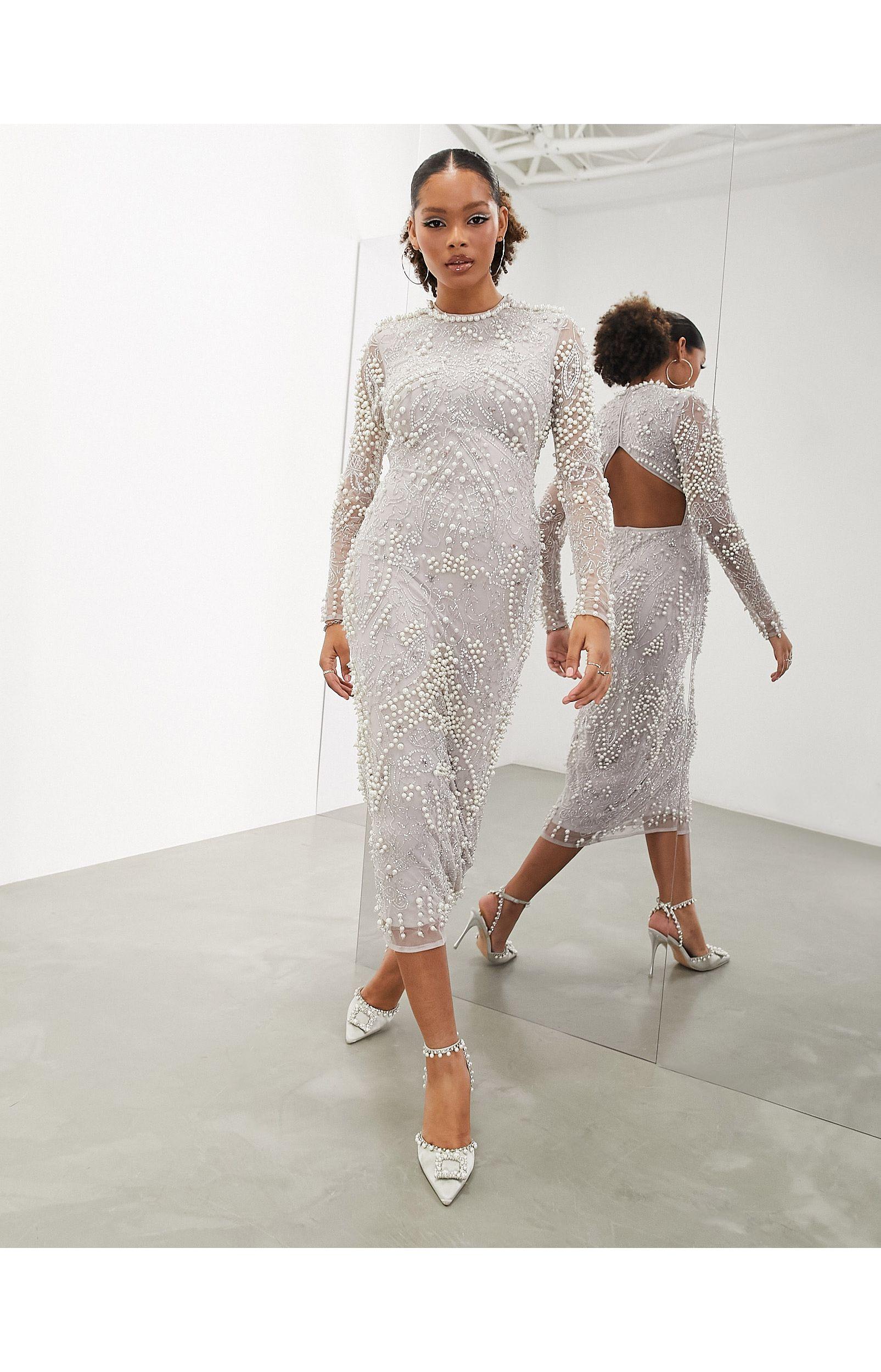asos pearl beaded dress ASOS LUXE pearl embellished bandeau mini dress in white