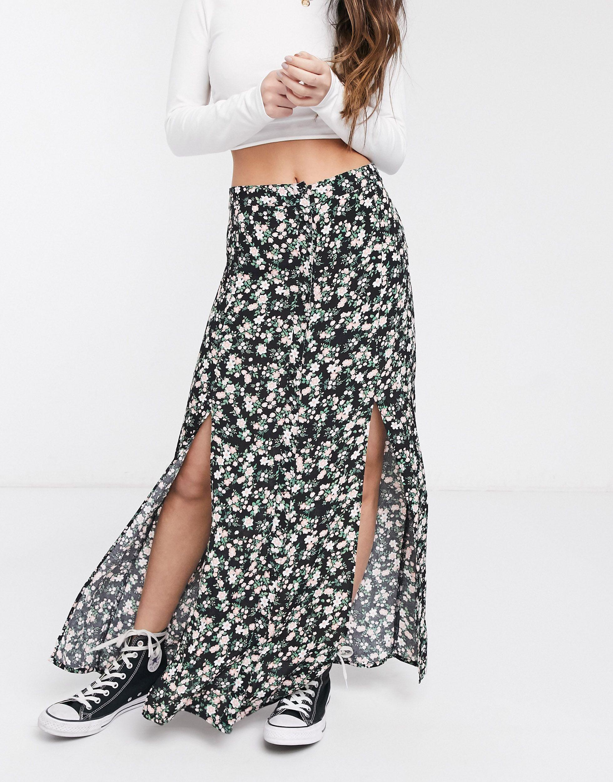 black button down maxi skirt