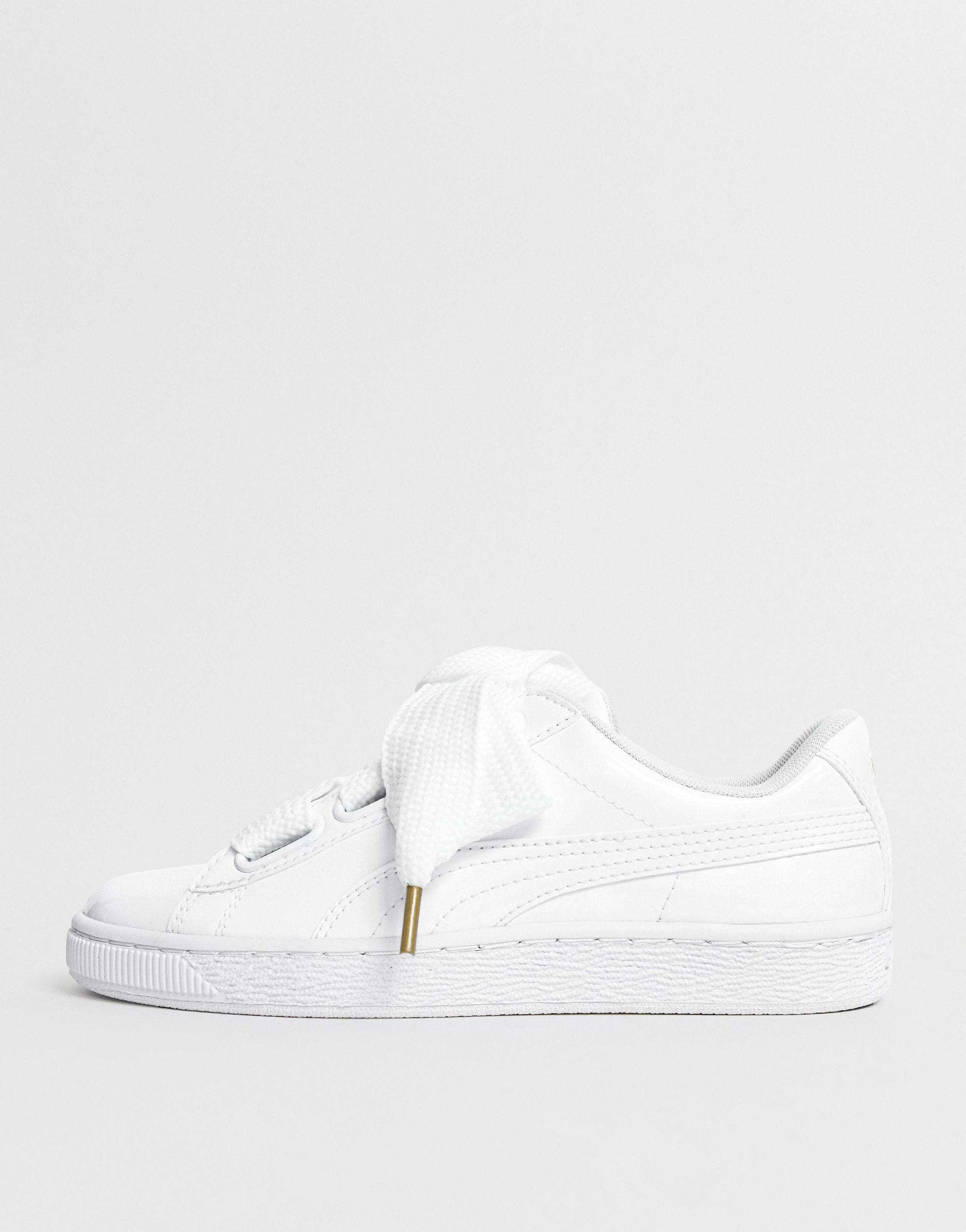 puma basket heart trainers in patent white