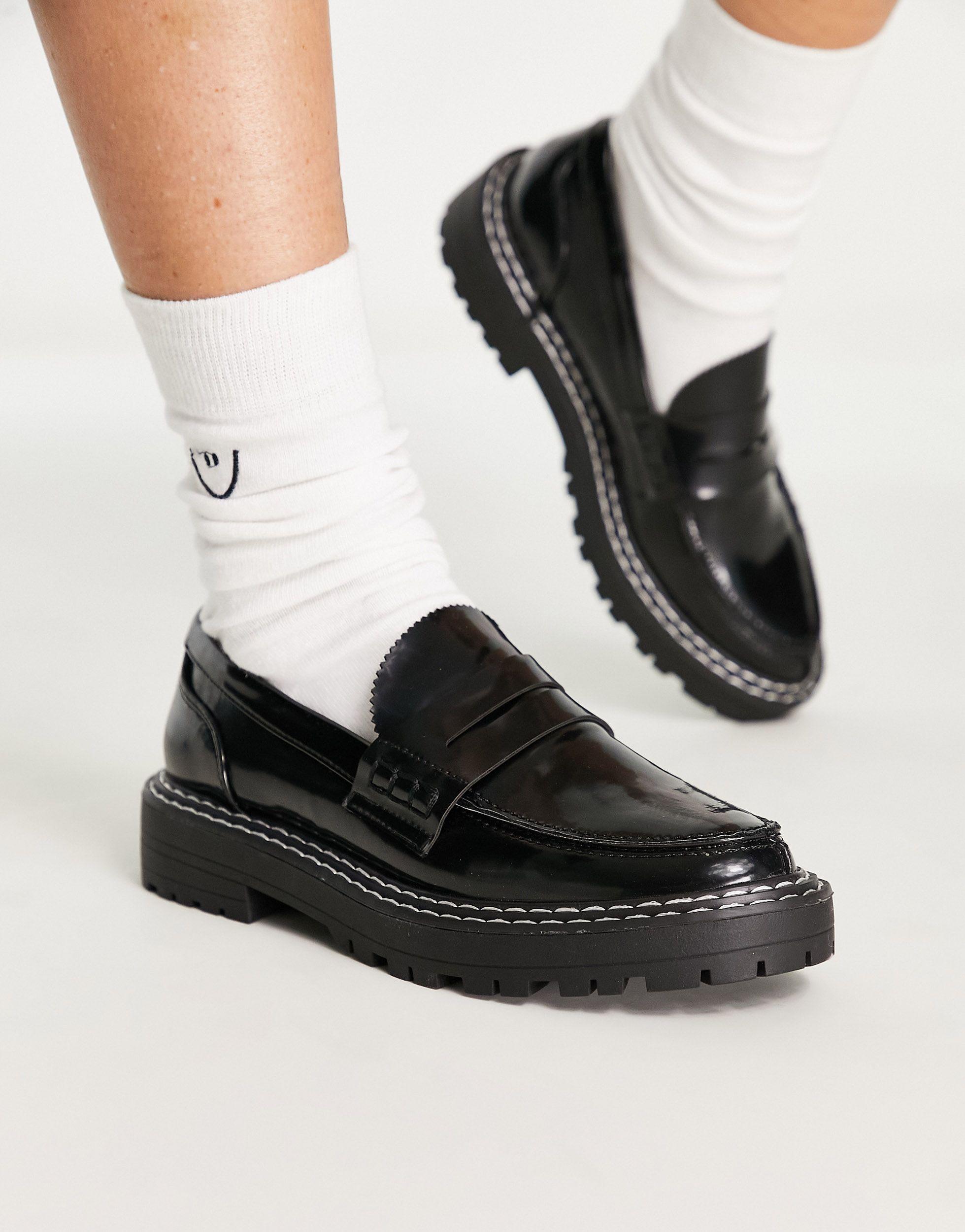 Raid Wide Fit Irvin Chunky Loafers With Contrast Stitch-black | Lyst