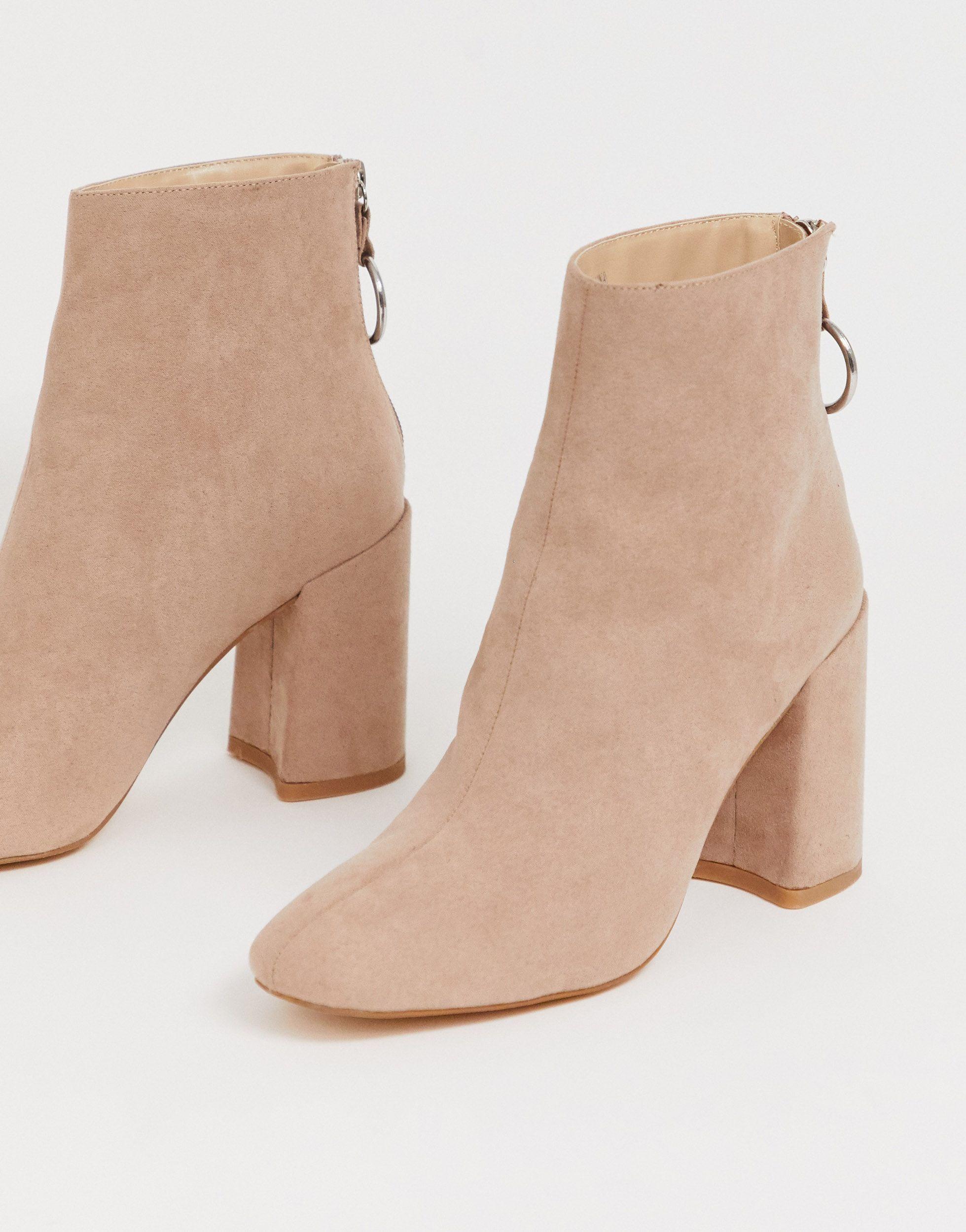 Suede High Block Heel Boots in Beige 